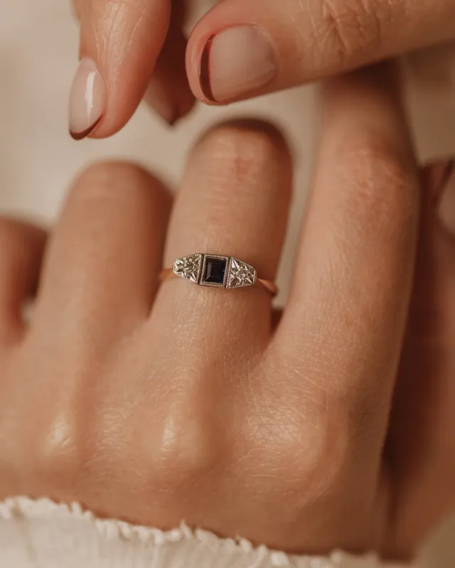 Willow Antique Art Deco 18ct Gold Sapphire & Diamond Trilogy Ring sold by Rock n Rose