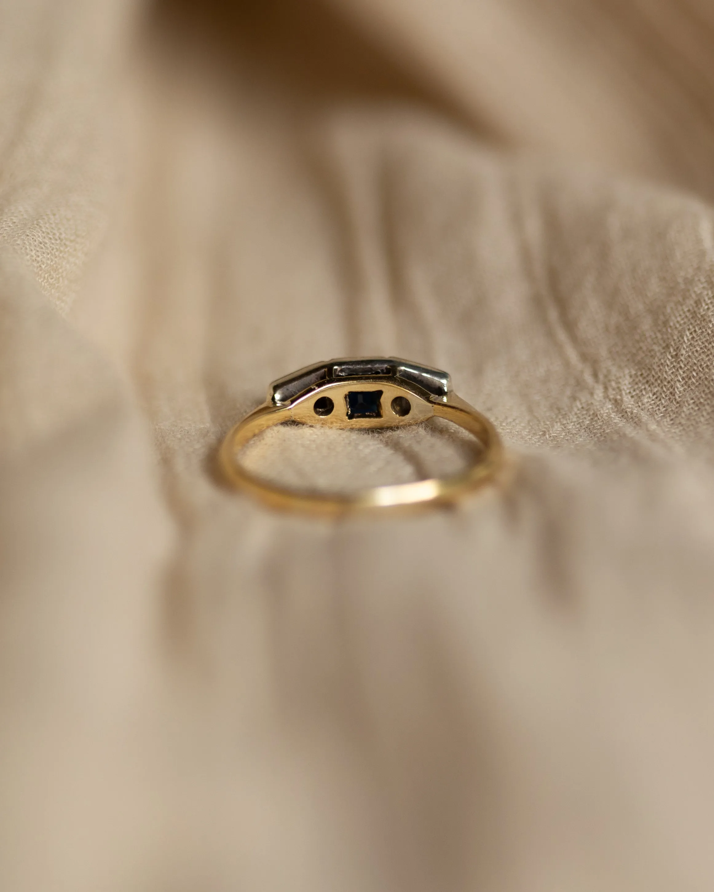 Willow Antique Art Deco 18ct Gold Sapphire & Diamond Trilogy Ring sold by Rock n Rose product image thumbnail 5