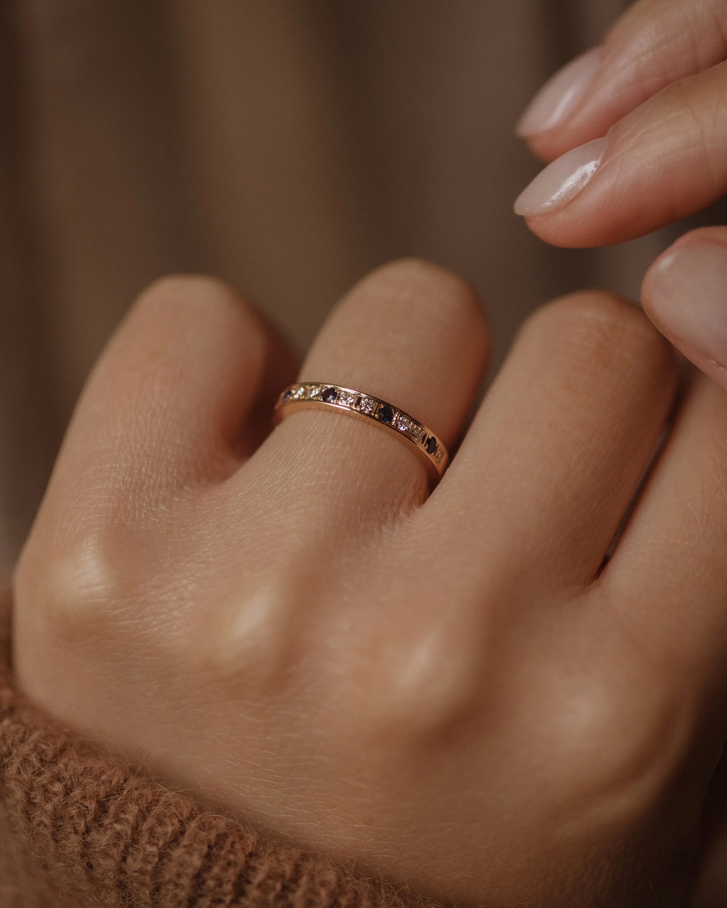 Gwyneth Vintage 14ct Gold Sapphire & Diamond Half Eternity Ring sold by Rock n Rose product image thumbnail 2