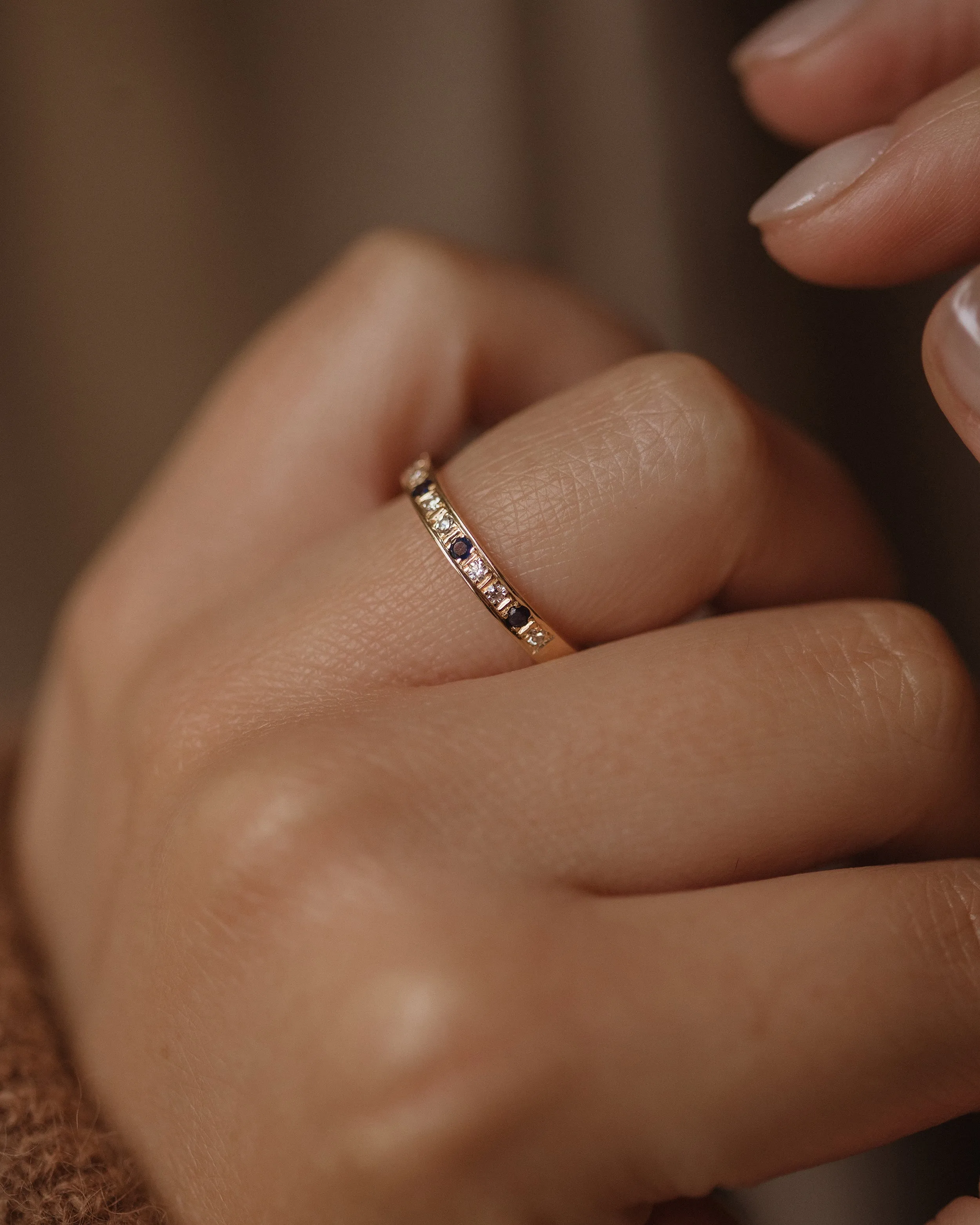 Gwyneth Vintage 14ct Gold Sapphire & Diamond Half Eternity Ring sold by Rock n Rose