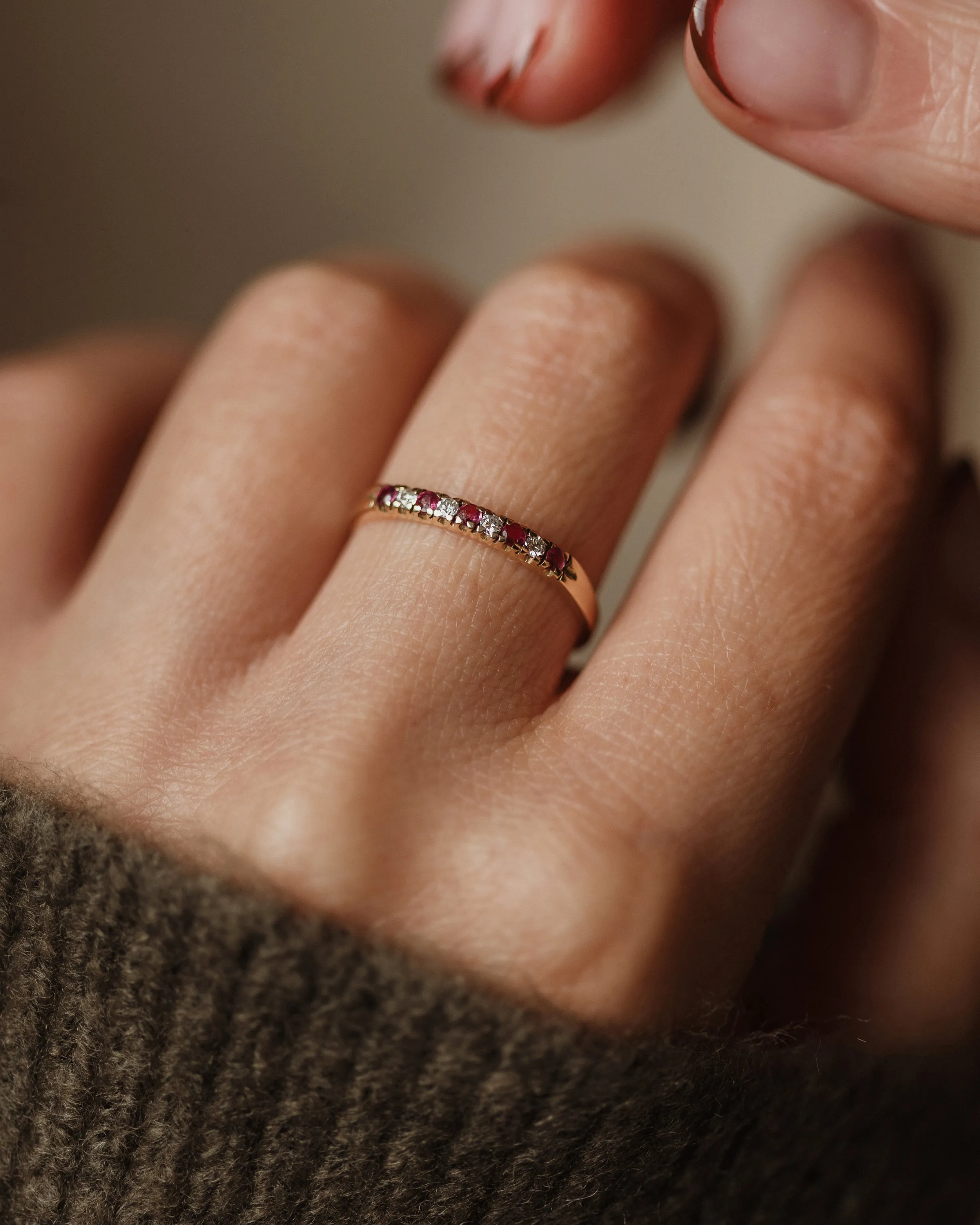 Nettie 1984 Vintage 9ct Gold Ruby & Diamond Half Eternity Ring sold by Rock n Rose