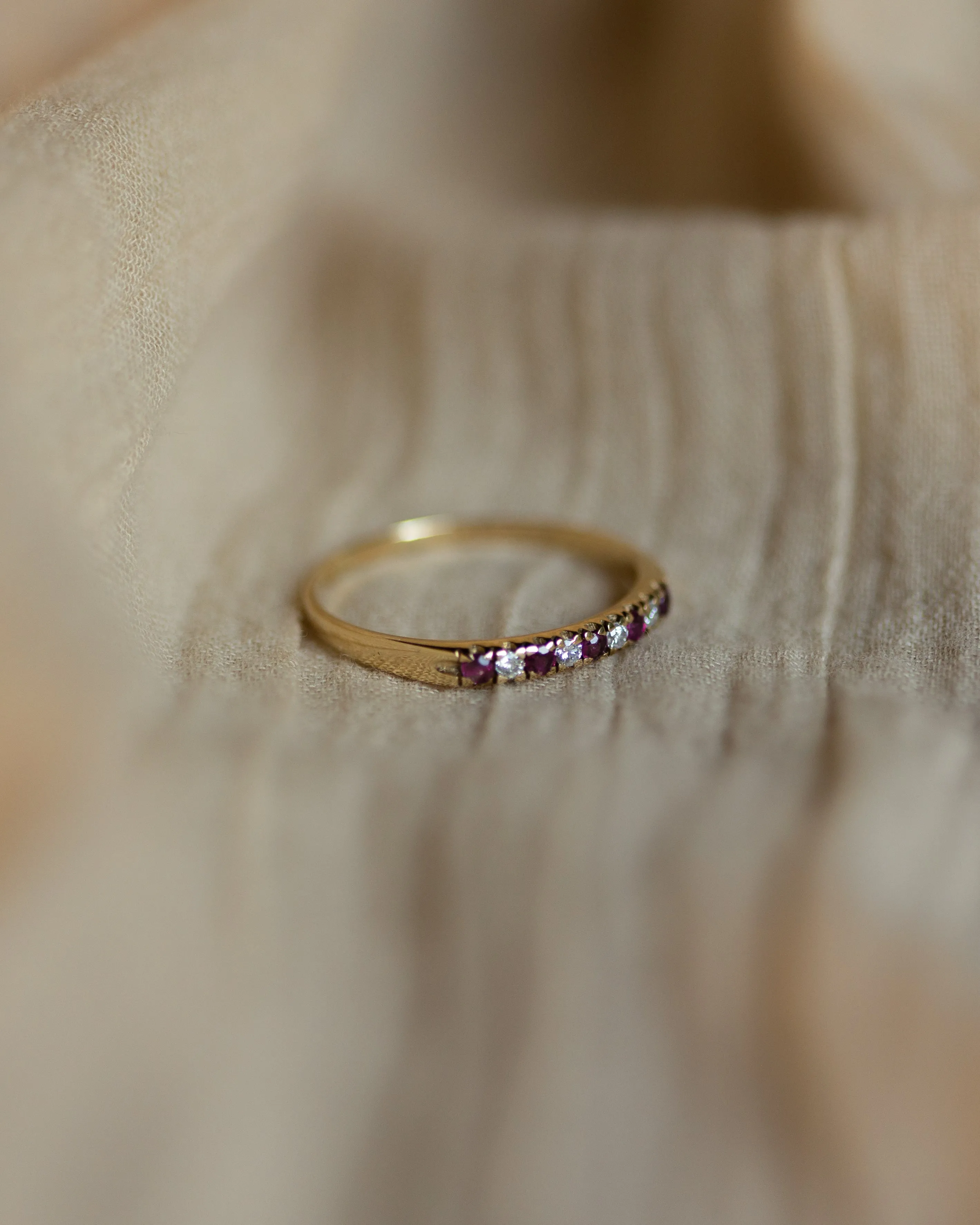 Nettie 1984 Vintage 9ct Gold Ruby & Diamond Half Eternity Ring sold by Rock n Rose product image thumbnail 4