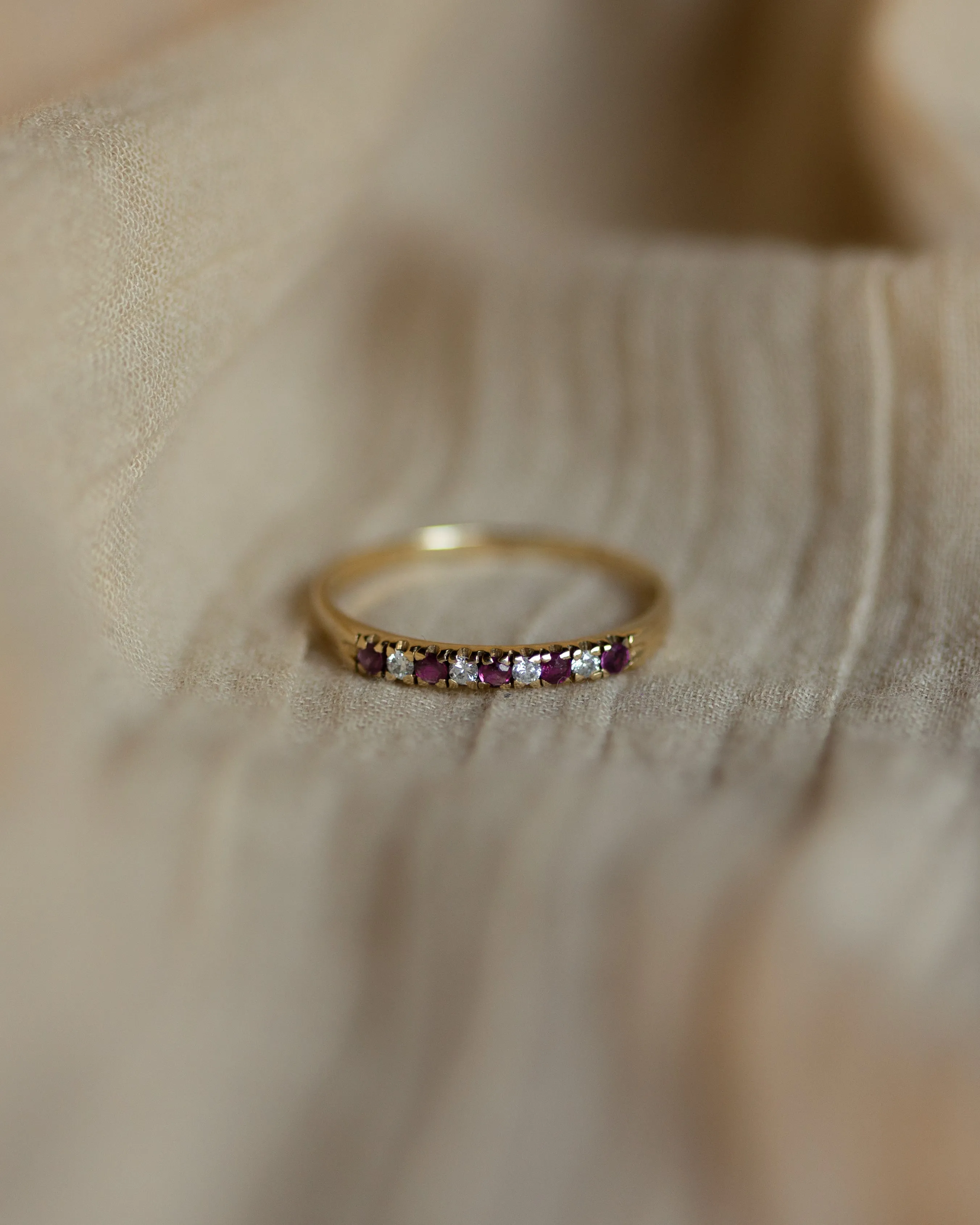 Nettie 1984 Vintage 9ct Gold Ruby & Diamond Half Eternity Ring sold by Rock n Rose product image thumbnail 3
