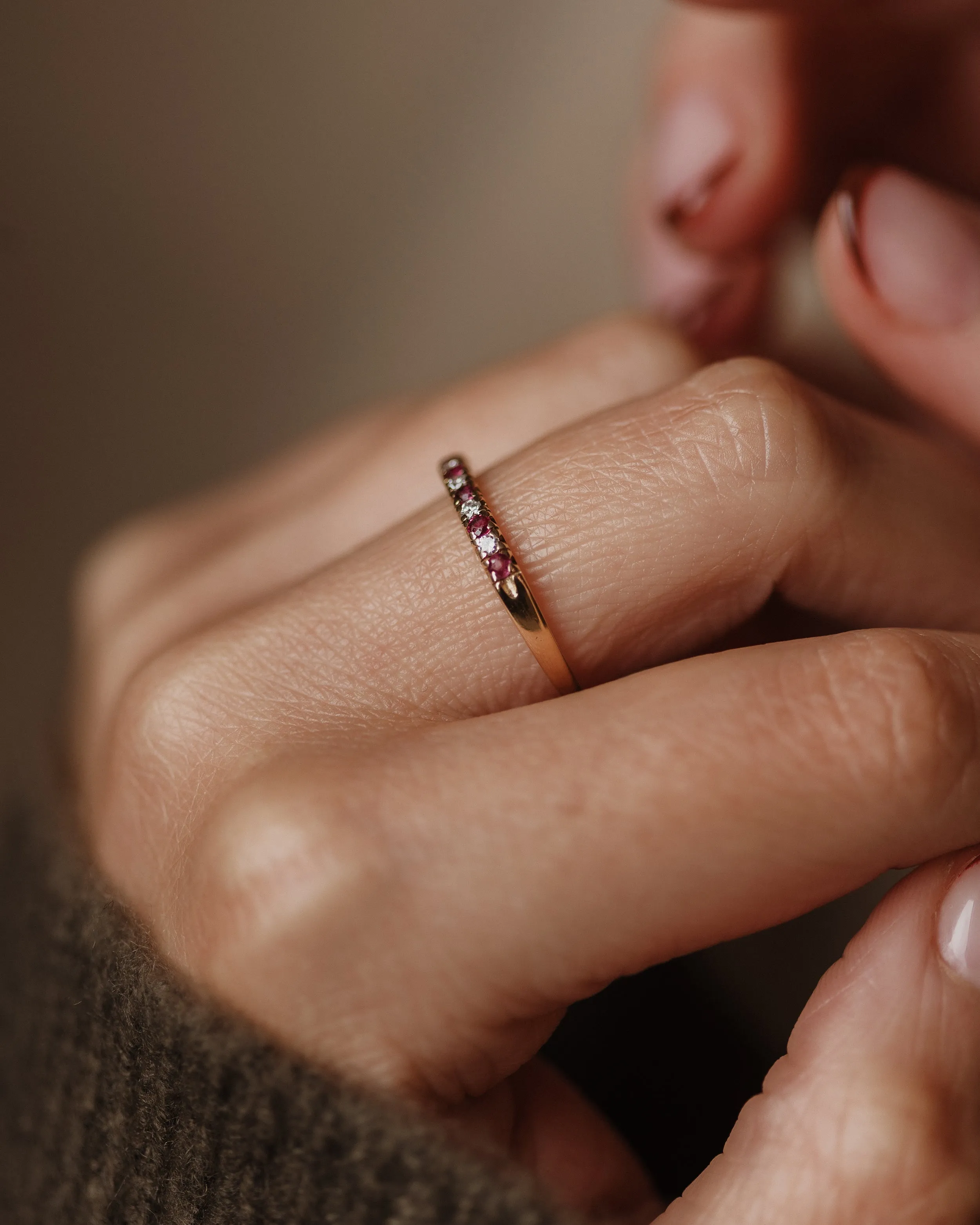 Nettie 1984 Vintage 9ct Gold Ruby & Diamond Half Eternity Ring sold by Rock n Rose product image thumbnail 2