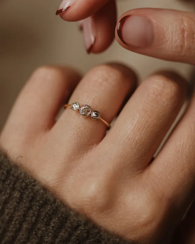 Harriet Antique 18ct Gold Diamond Trilogy Ring sold by Rock n Rose