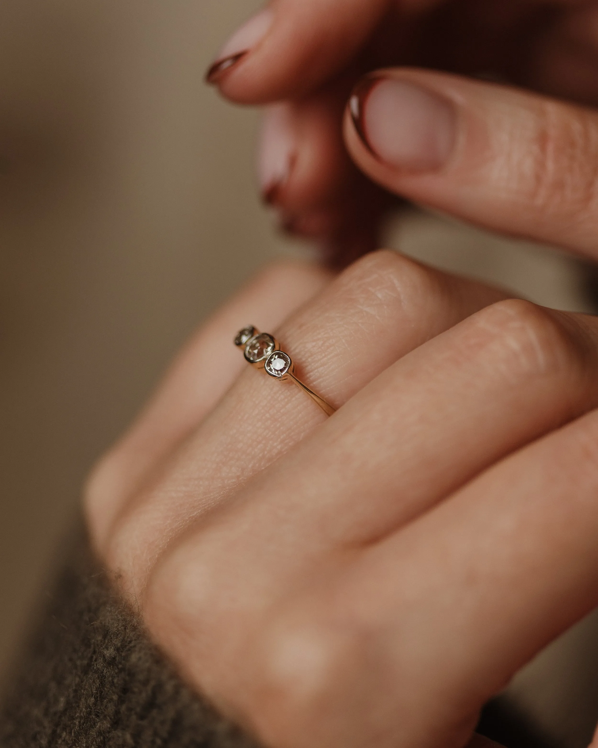 Harriet Antique 18ct Gold Diamond Trilogy Ring sold by Rock n Rose product image thumbnail 2