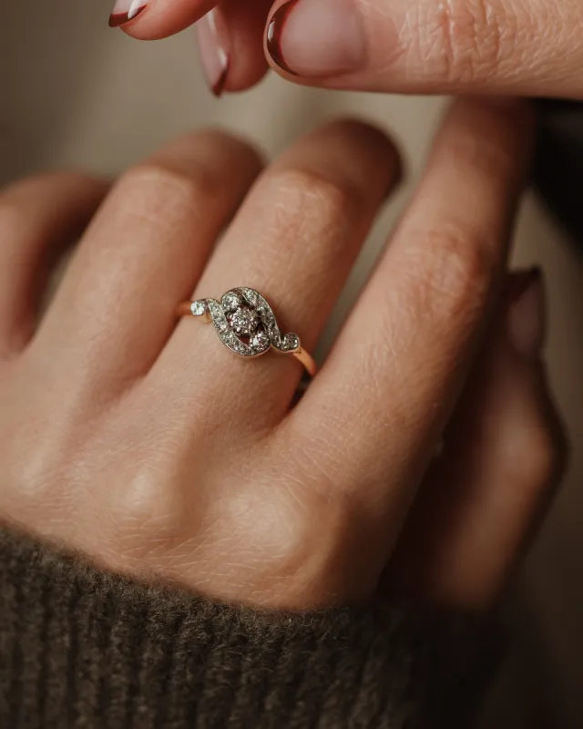 Charlotte Antique Art Deco 18ct Gold Diamond Twist Ring sold by Rock n Rose