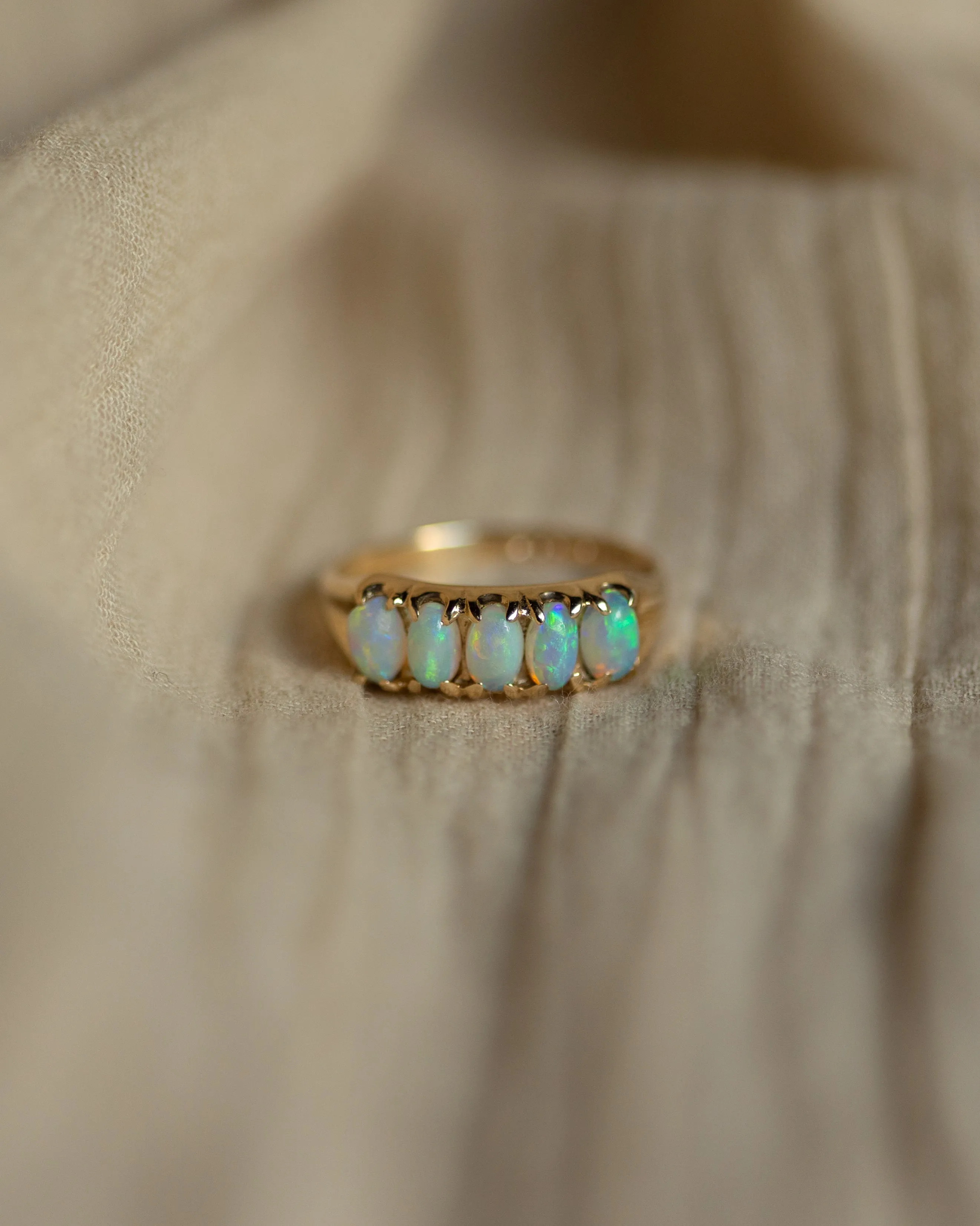 Jeanne 1978 Vintage 9ct Gold Opal Five Stone Ring sold by Rock n Rose