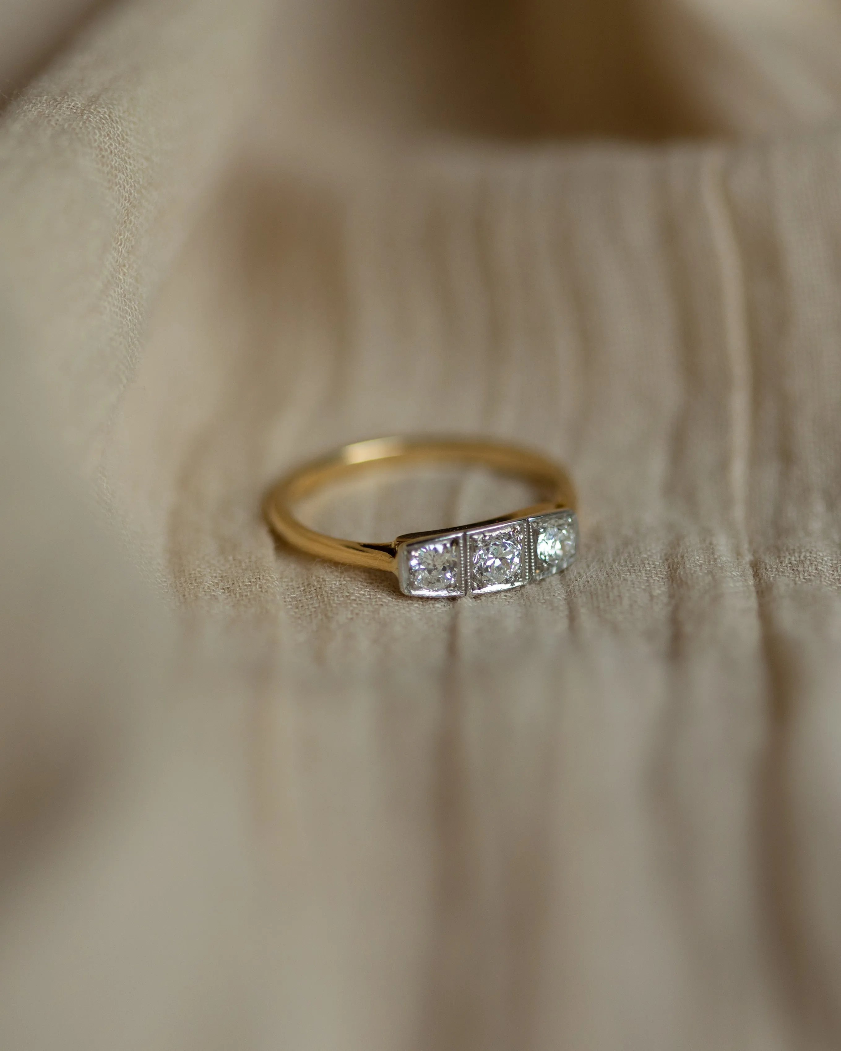 Isobel Antique Art Deco 18ct Gold Diamond Trilogy Ring sold by Rock n Rose product image thumbnail 4