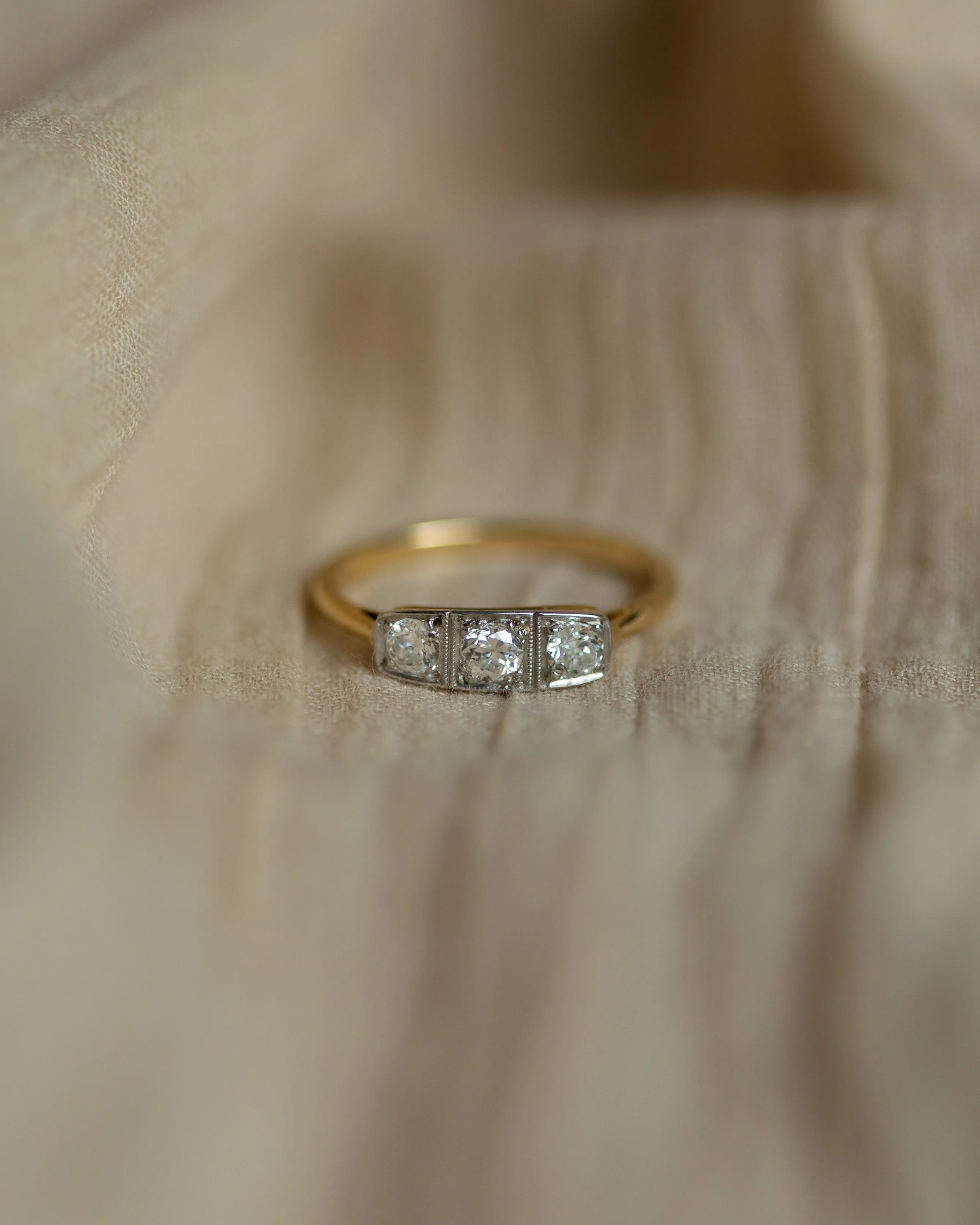 Isobel Antique Art Deco 18ct Gold Diamond Trilogy Ring sold by Rock n Rose product image thumbnail 3