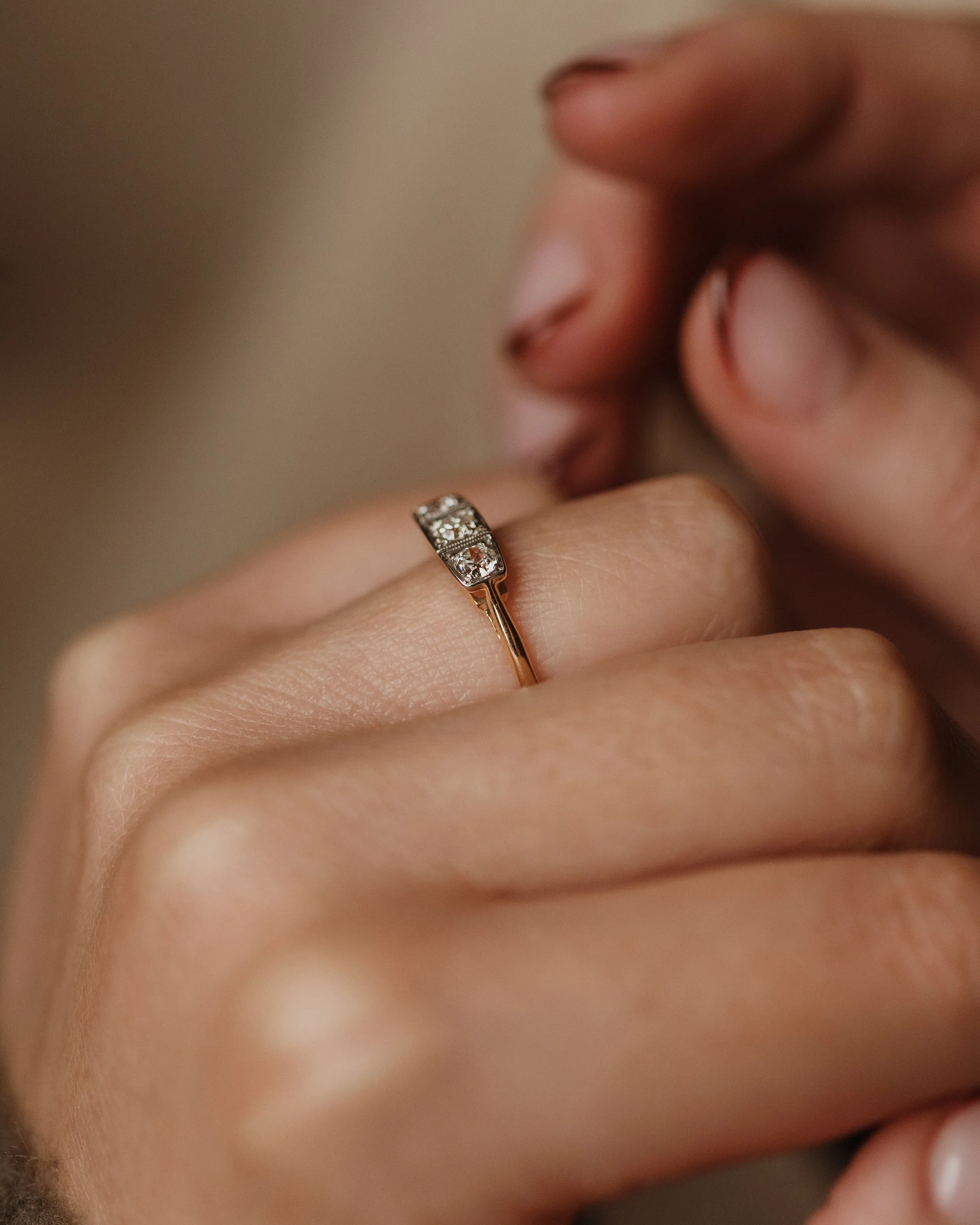 Isobel Antique Art Deco 18ct Gold Diamond Trilogy Ring sold by Rock n Rose product image thumbnail 2