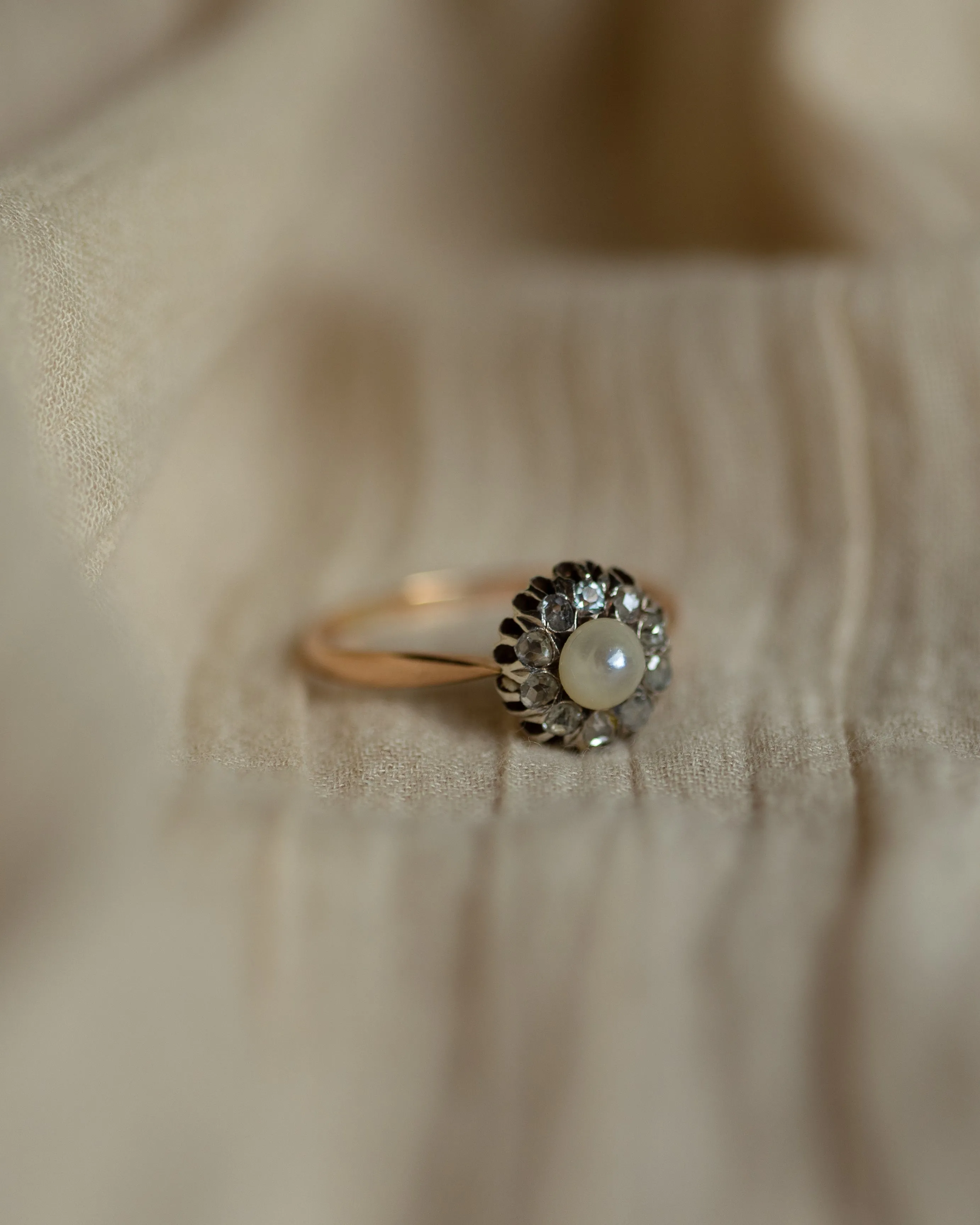 Ethel Antique 14ct Gold Pearl & Diamond Flowerhead Cluster Ring sold by Rock n Rose product image thumbnail 4