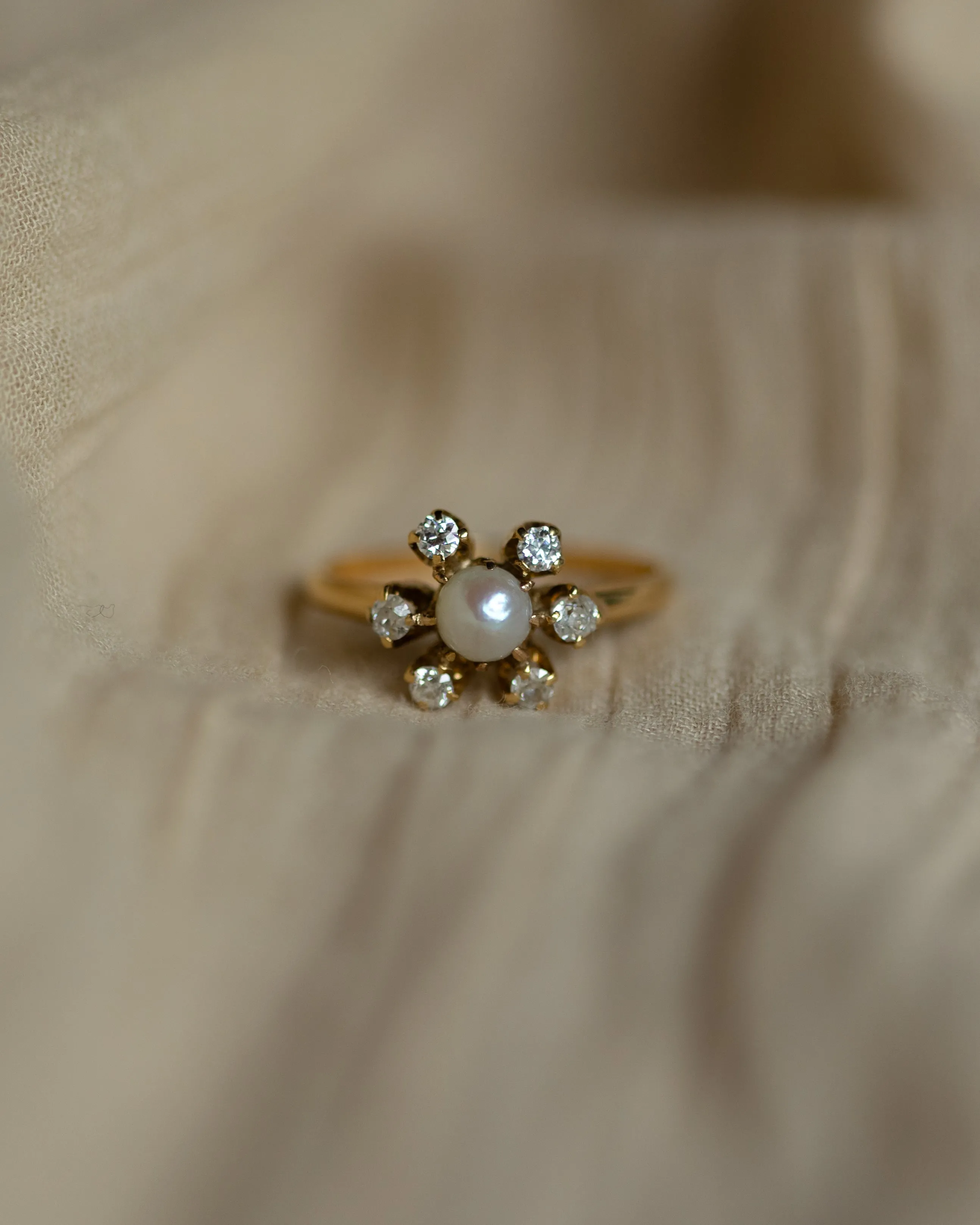 Eugenia Antique 18ct Gold Pearl & Diamond Starburst Cluster Ring sold by Rock n Rose product image thumbnail 3