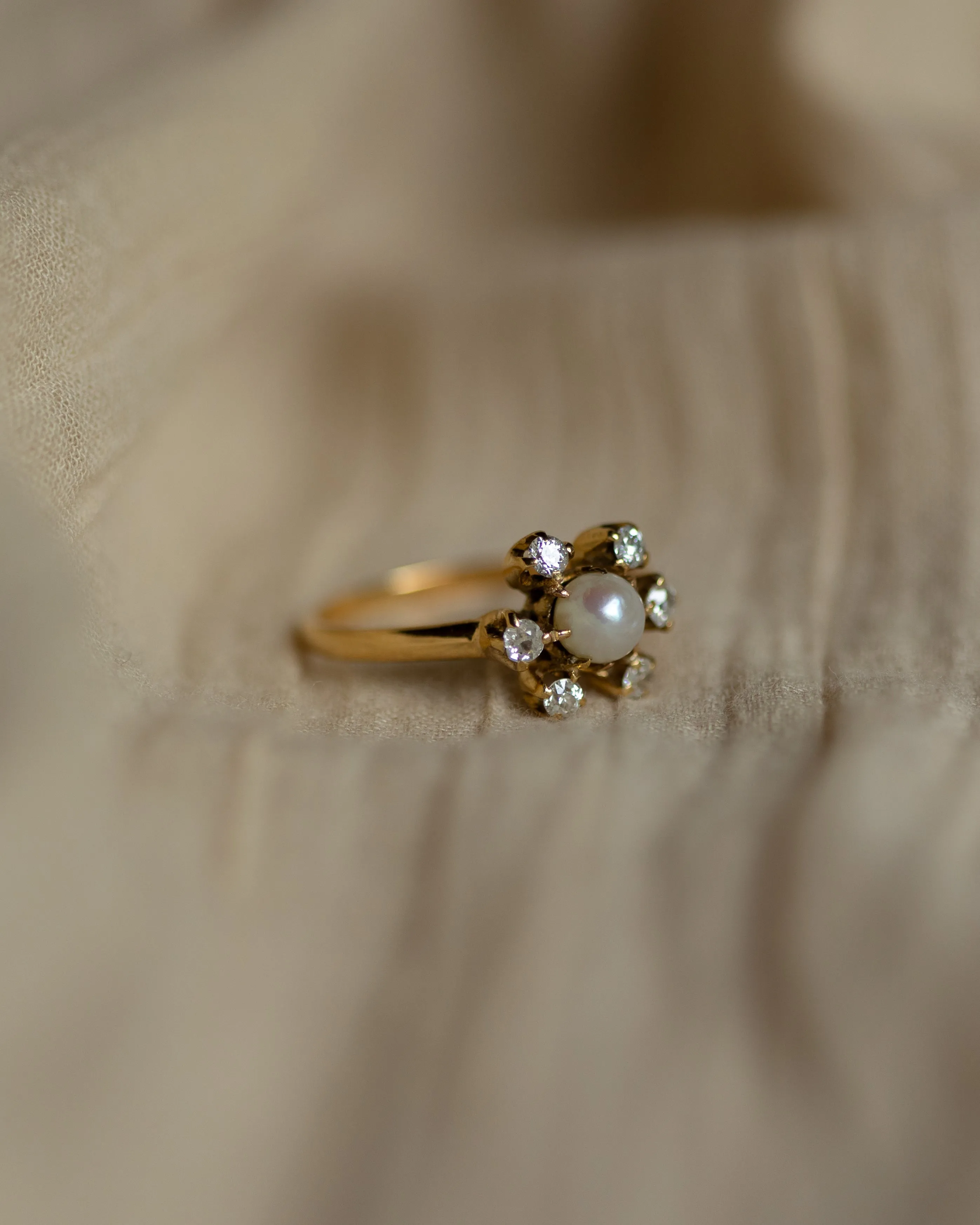 Eugenia Antique 18ct Gold Pearl & Diamond Starburst Cluster Ring sold by Rock n Rose product image thumbnail 4