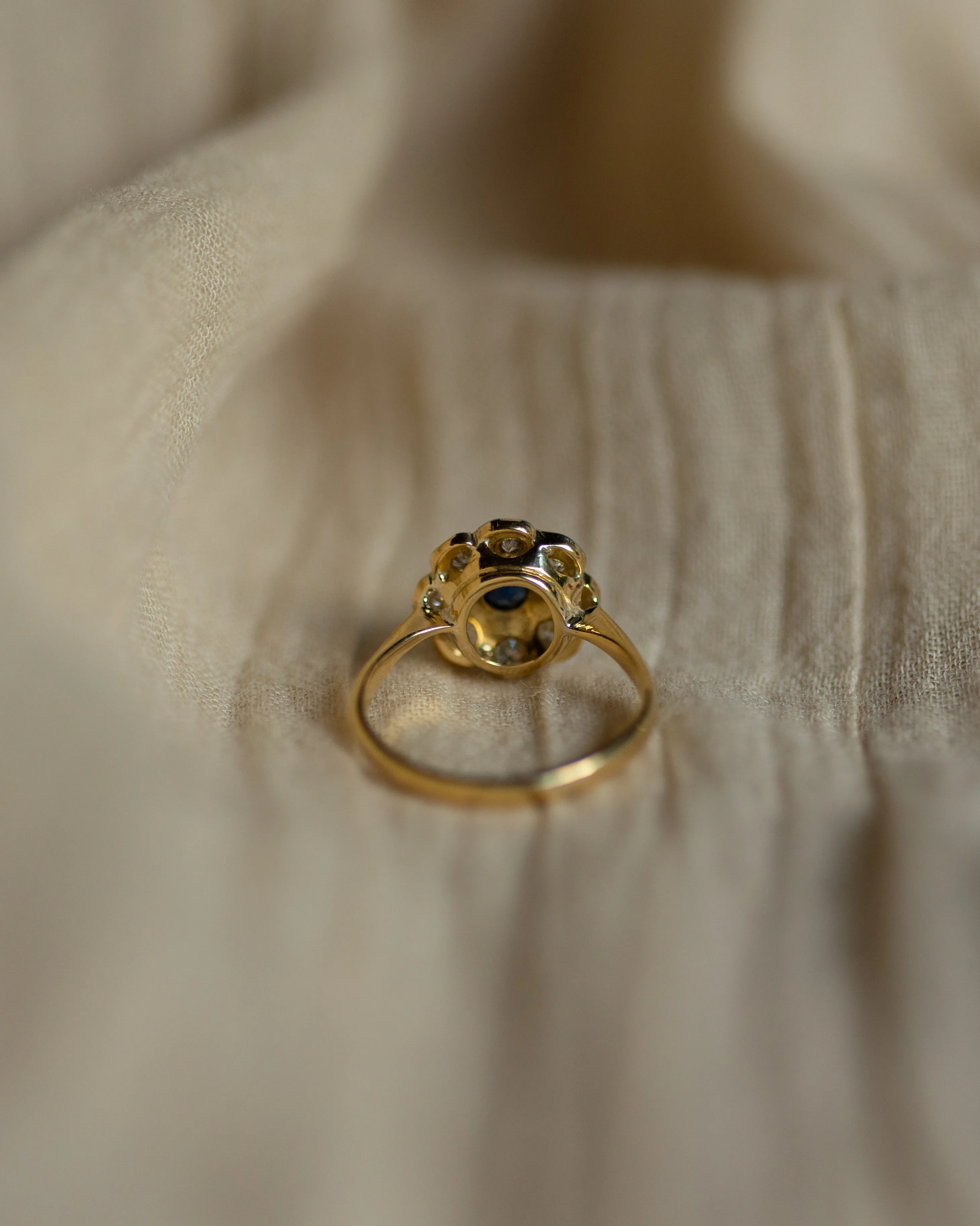 Lucie Antique 18ct Gold Sapphire & Diamond Flowerhead Cluster Ring sold by Rock n Rose product image thumbnail 5