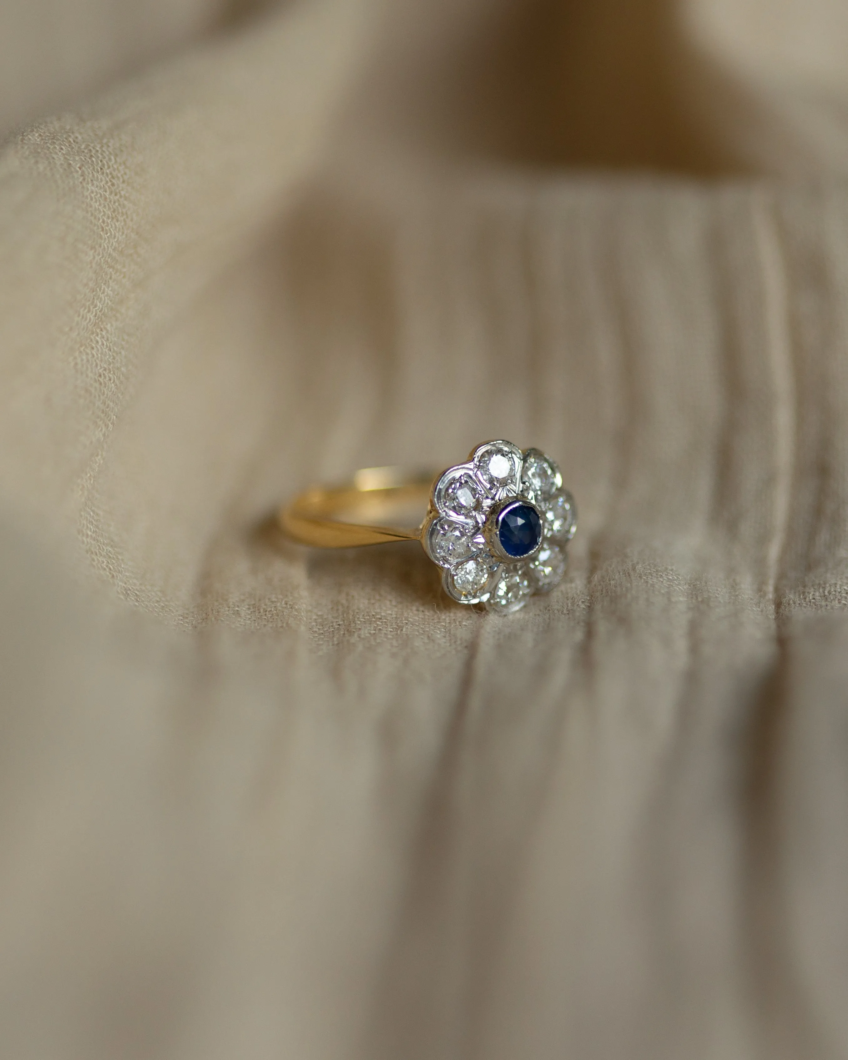 Lucie Antique 18ct Gold Sapphire & Diamond Flowerhead Cluster Ring sold by Rock n Rose product image thumbnail 4