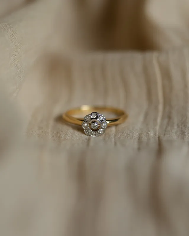 Petal Antique Art Deco 18ct Gold Diamond Daisy Cluster Ring sold by Rock n Rose