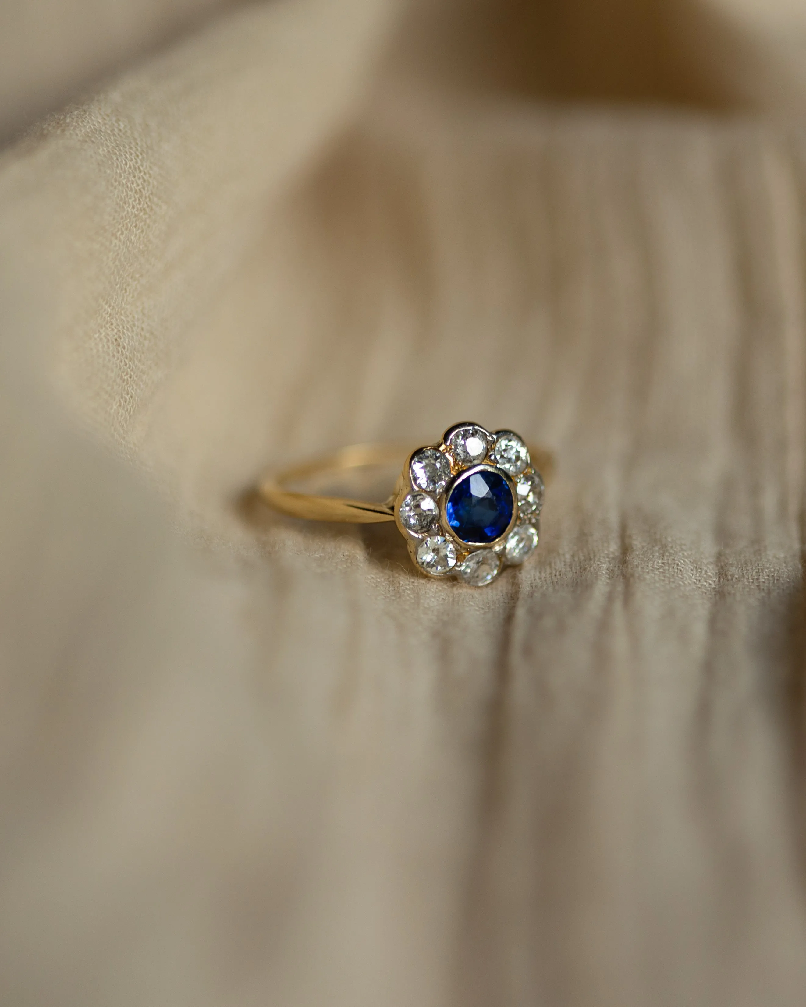 Manon Antique 14ct Gold Sapphire & Diamond Flowerhead Cluster Ring sold by Rock n Rose product image thumbnail 4