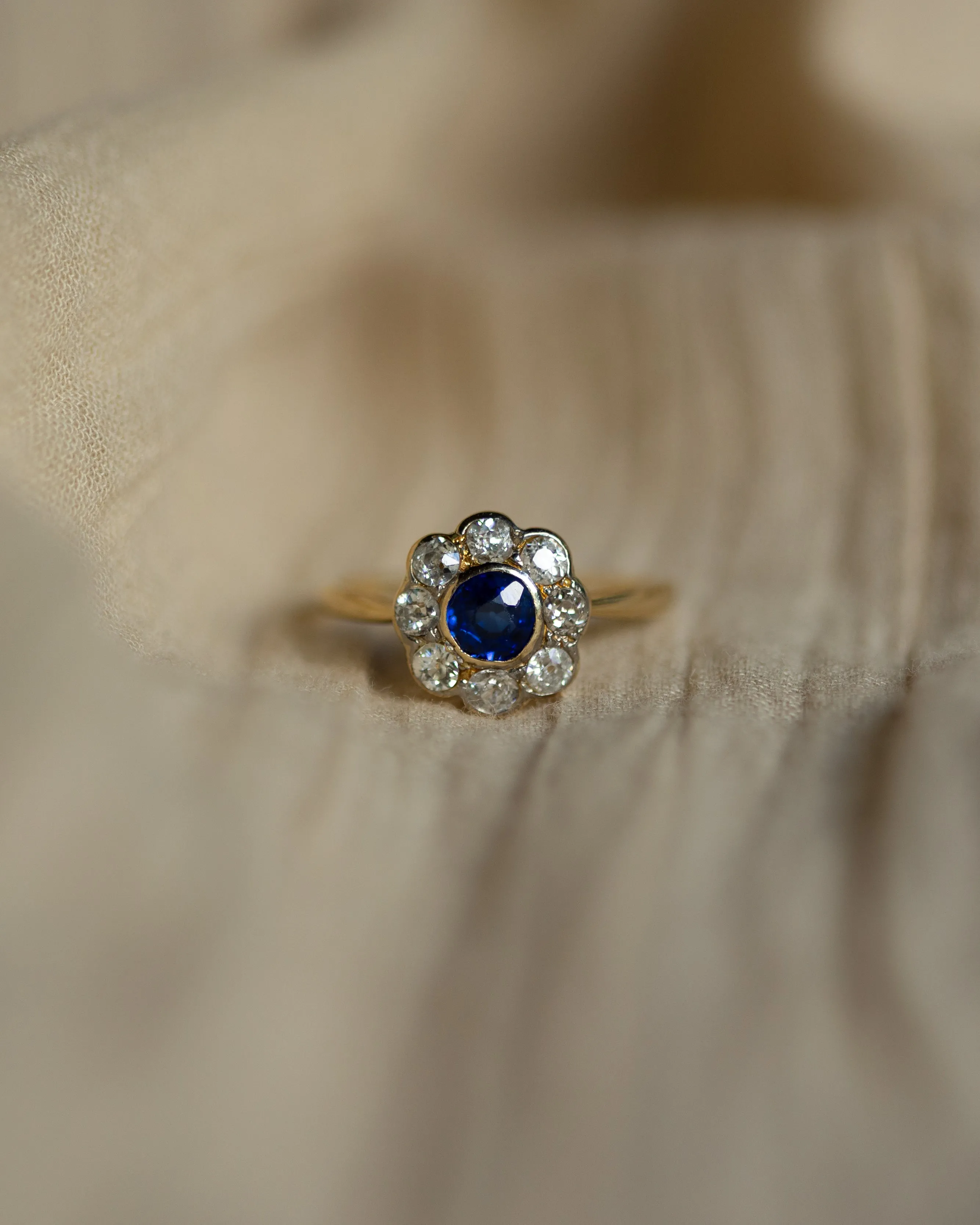 Manon Antique 14ct Gold Sapphire & Diamond Flowerhead Cluster Ring sold by Rock n Rose product image thumbnail 3