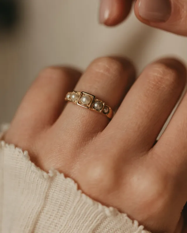 Francesca Antique Art Deco 18ct Gold Pearl Five Stone Ring sold by Rock n Rose