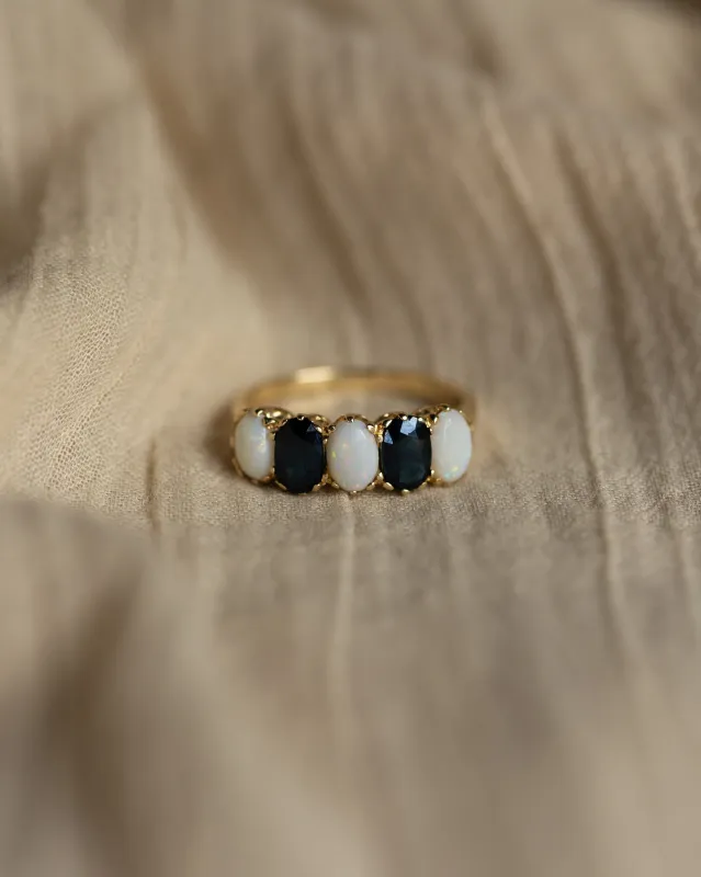 Elise 1976 Vintage 9ct Gold Opal & Sapphire Five Stone Ring sold by Rock n Rose