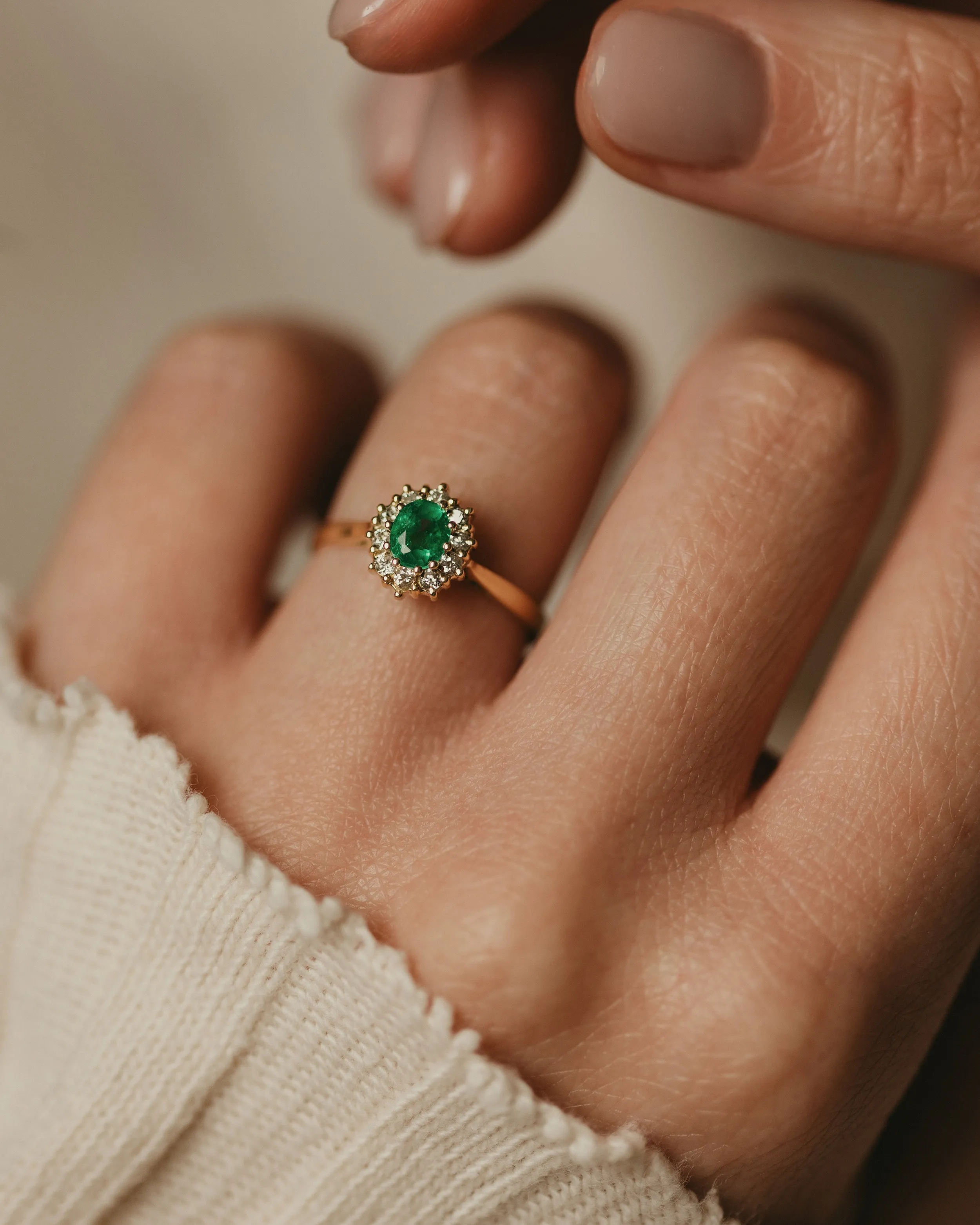 Janette 1982 Vintage 18ct Gold Emerald & Diamond Cluster Ring sold by Rock n Rose product image thumbnail 2
