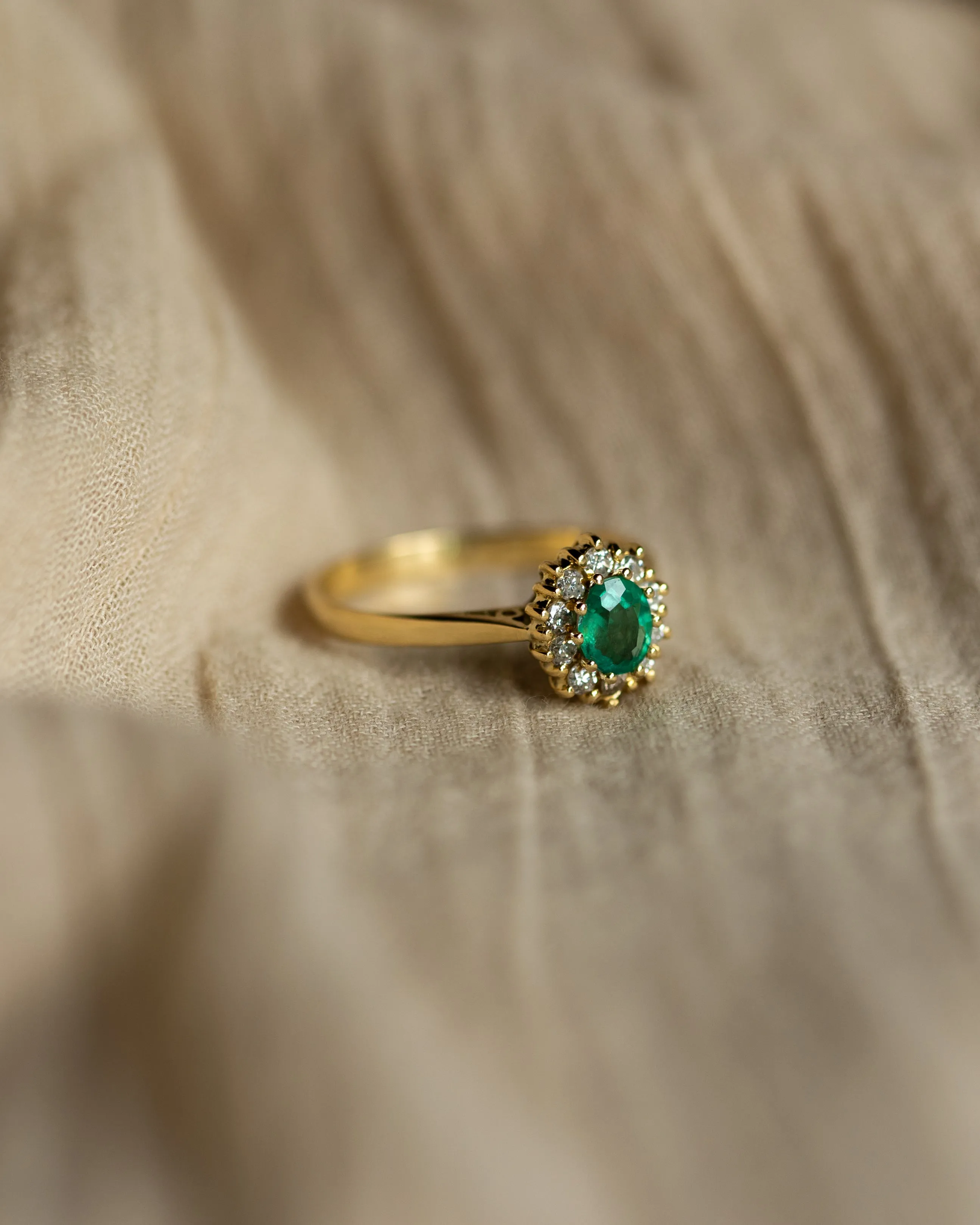 Janette 1982 Vintage 18ct Gold Emerald & Diamond Cluster Ring sold by Rock n Rose product image thumbnail 4