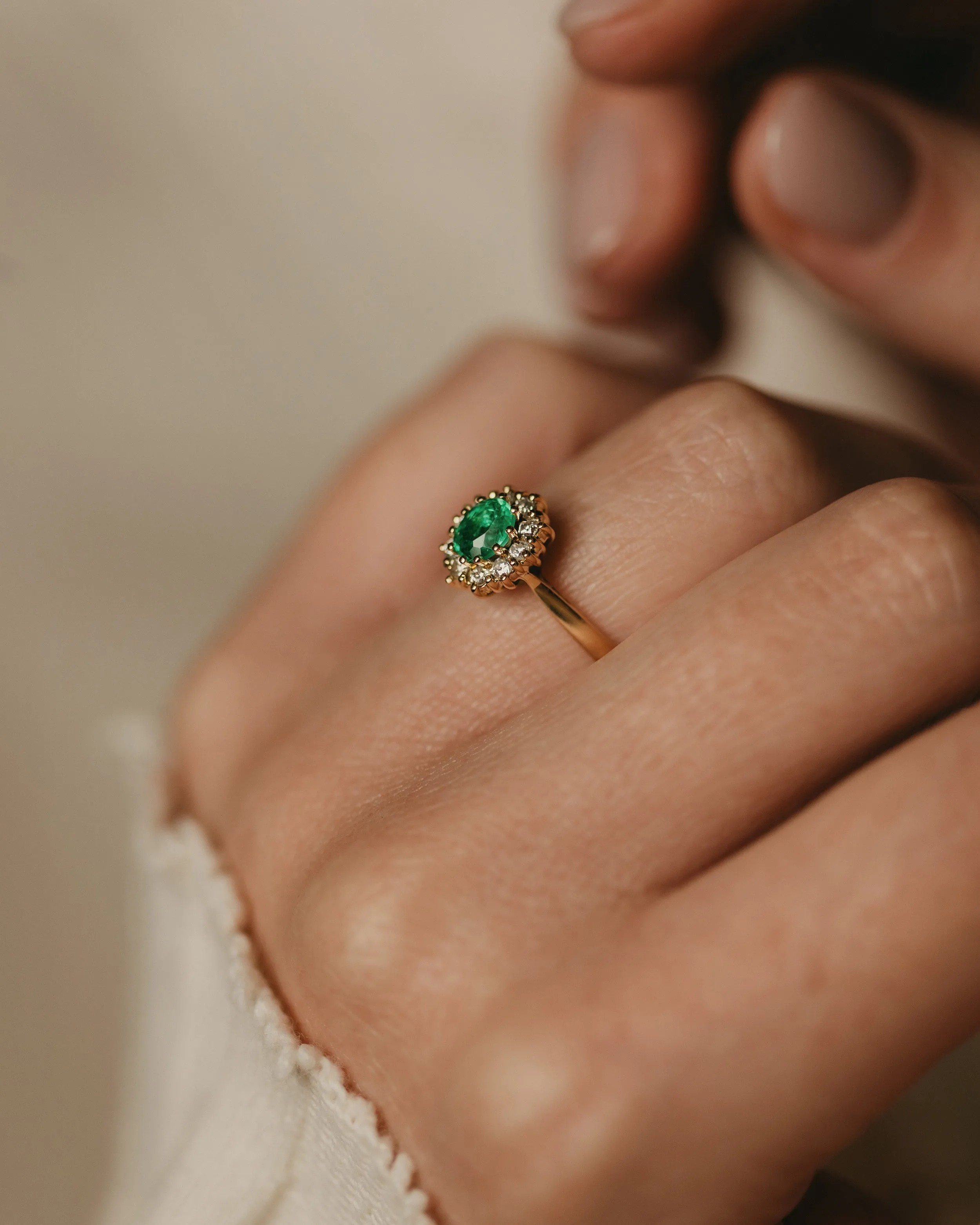 Janette 1982 Vintage 18ct Gold Emerald & Diamond Cluster Ring sold by Rock n Rose product image thumbnail 3