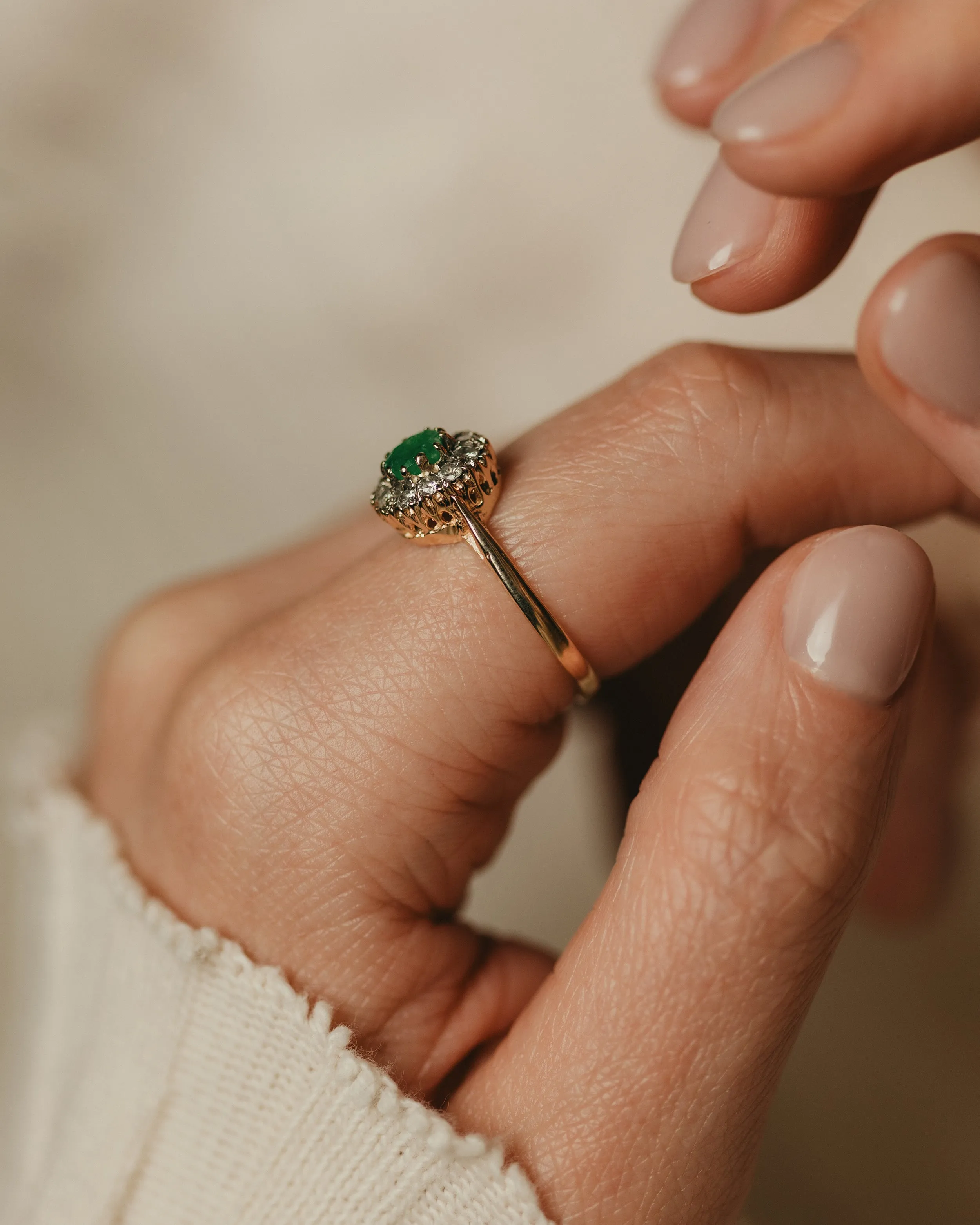 Jessica 1984 Vintage 9ct Gold Emerald & Diamond Cluster Ring sold by Rock n Rose product image thumbnail 2