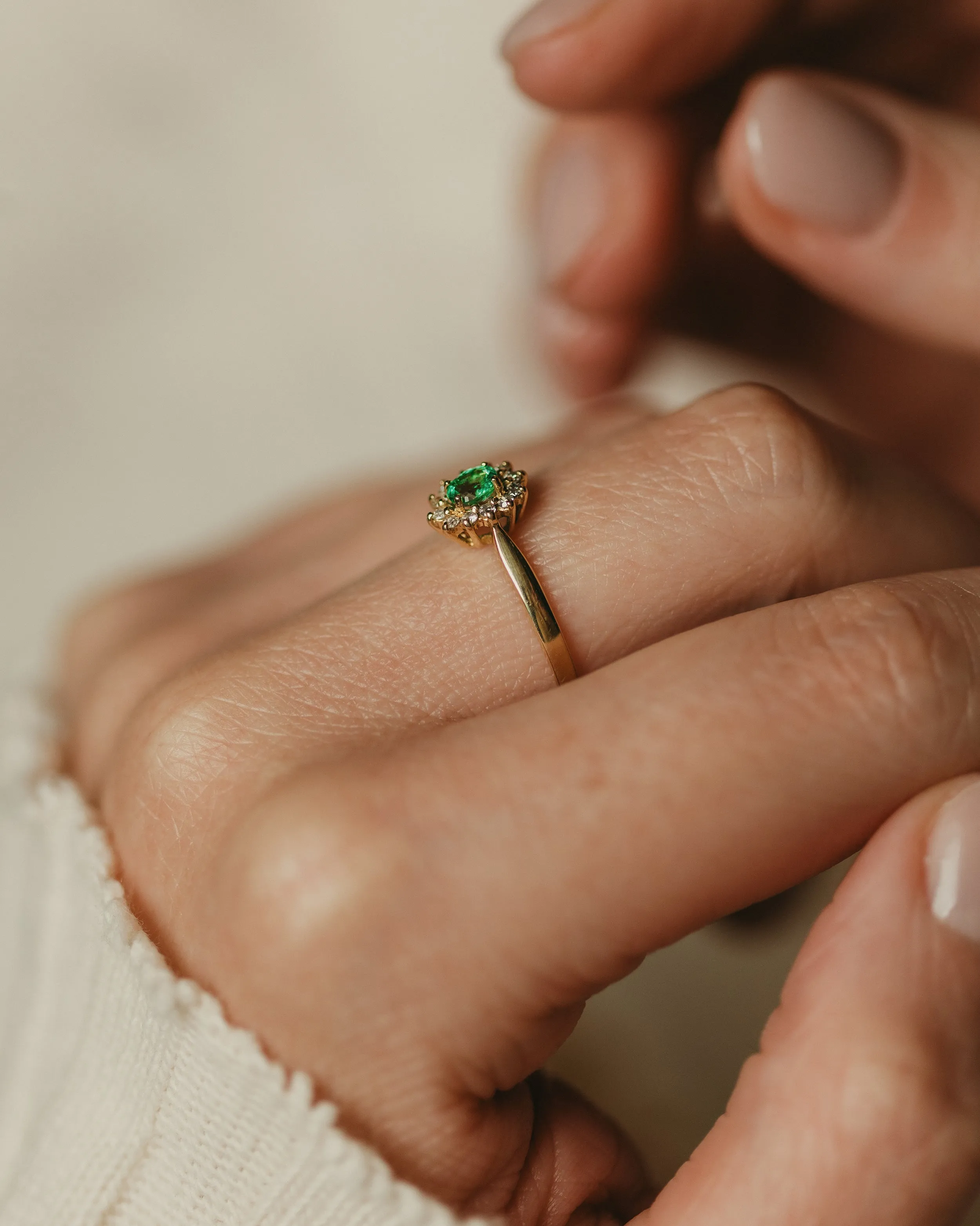 Mariam Vintage 18ct Gold Emerald & Diamond Cluster Ring sold by Rock n Rose product image thumbnail 2