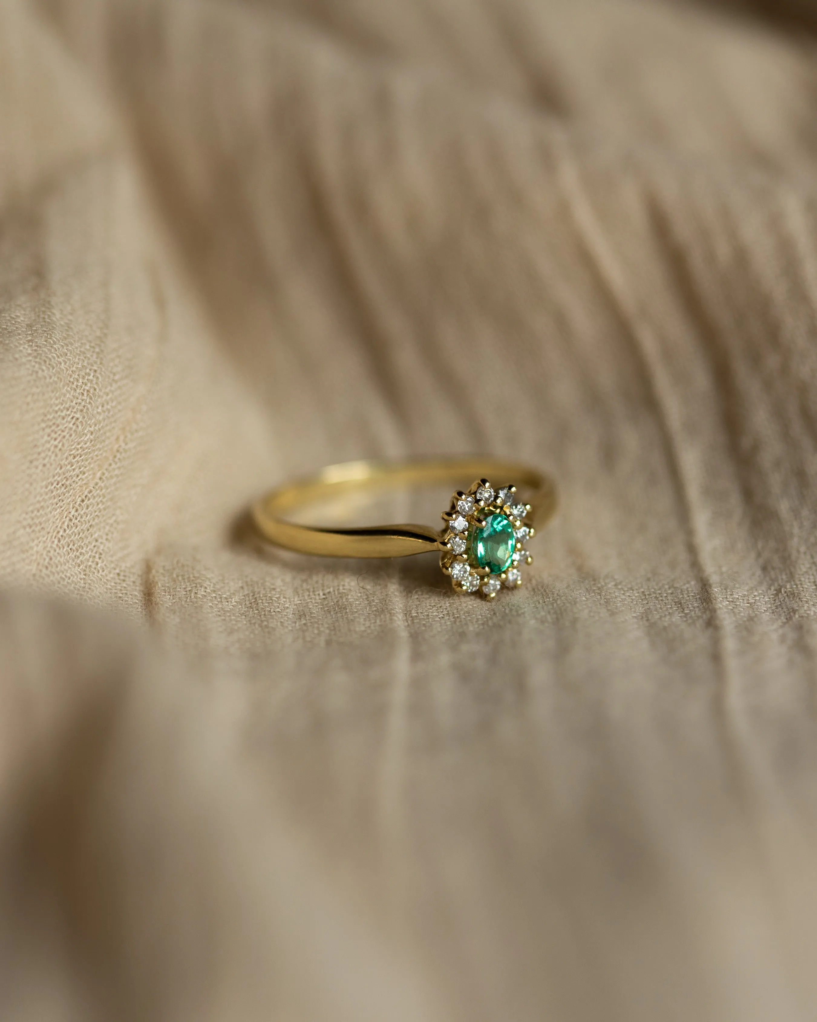Mariam Vintage 18ct Gold Emerald & Diamond Cluster Ring sold by Rock n Rose product image thumbnail 4
