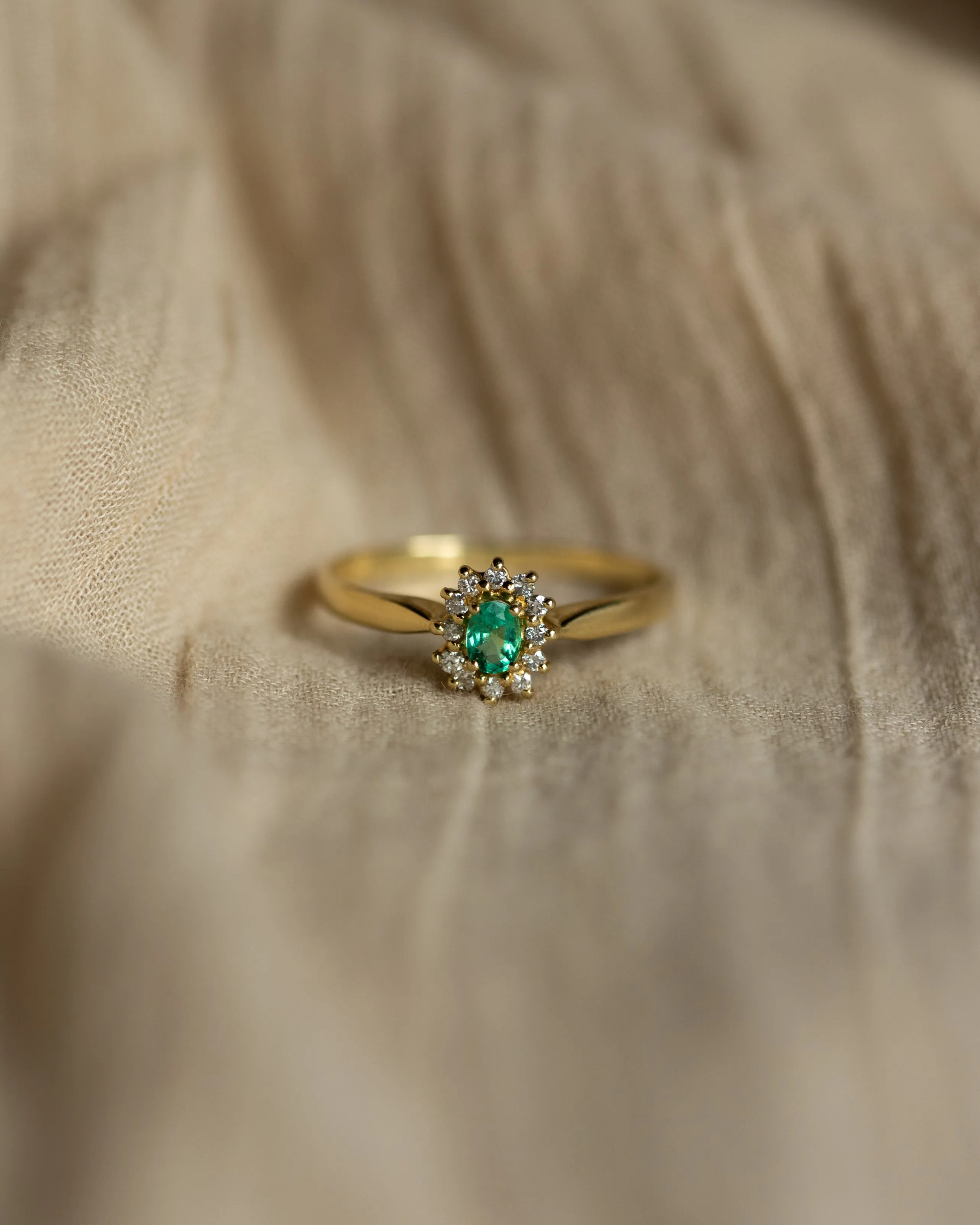 Mariam Vintage 18ct Gold Emerald & Diamond Cluster Ring sold by Rock n Rose product image thumbnail 3