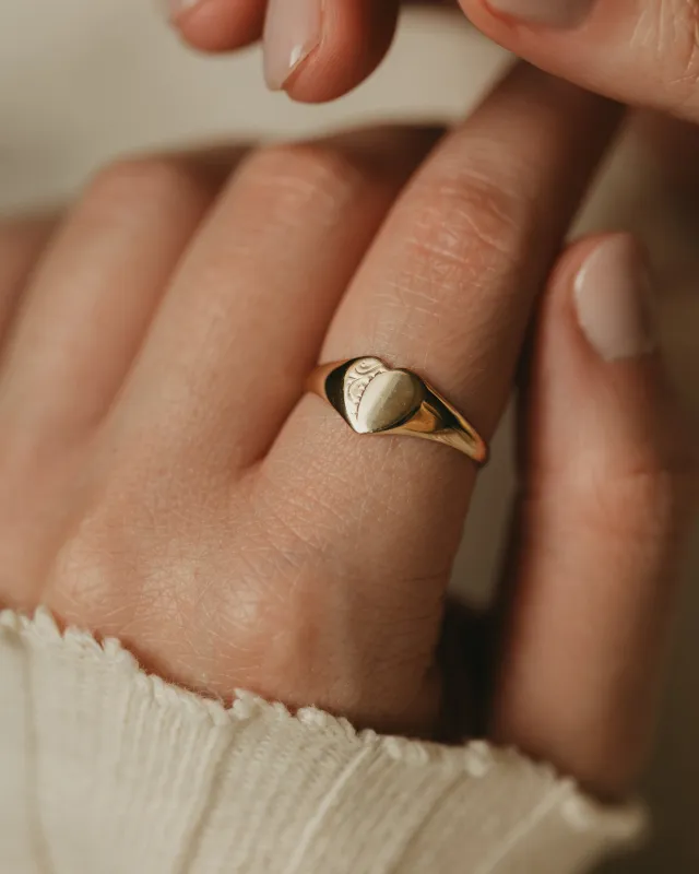 Jean 1977 Vintage 9ct Gold Heart Shaped Signet Ring sold by Rock n Rose