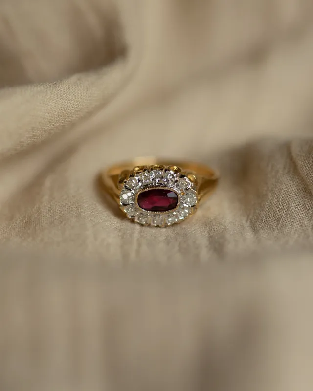 Bridget Antique 18ct Gold Ruby & Diamond Cluster Ring sold by Rock n Rose