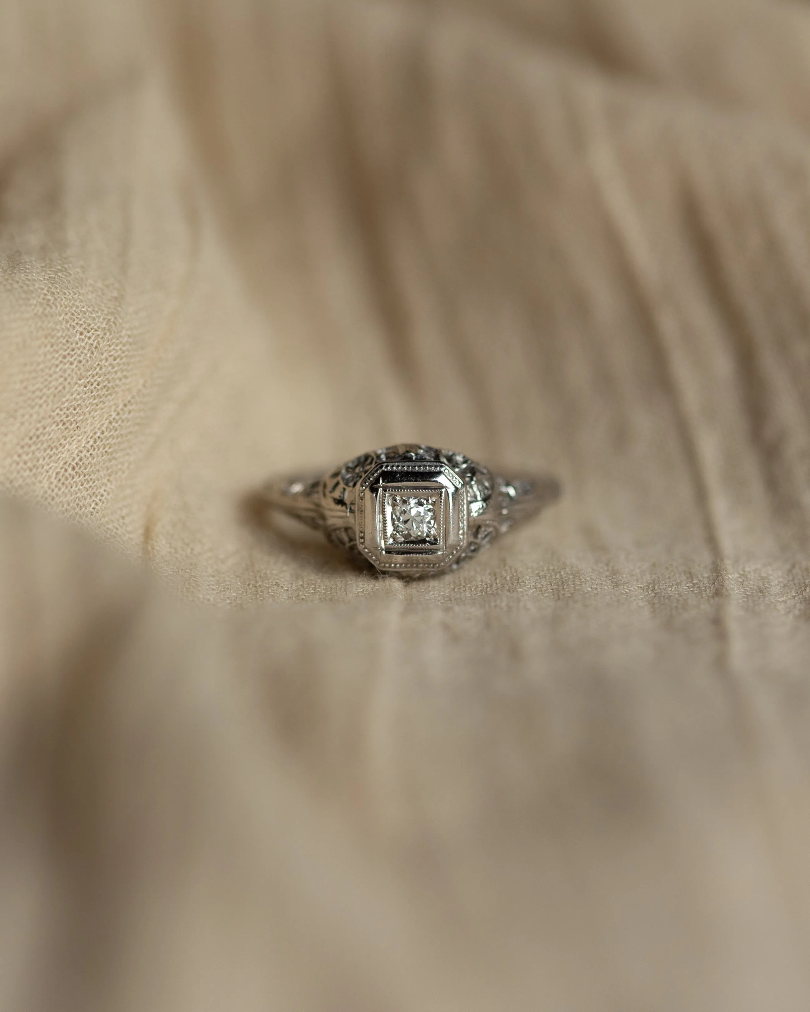 Cleo Antique Art Nouveau 18ct White Gold Solitaire Diamond Ring sold by Rock n Rose product image thumbnail 3