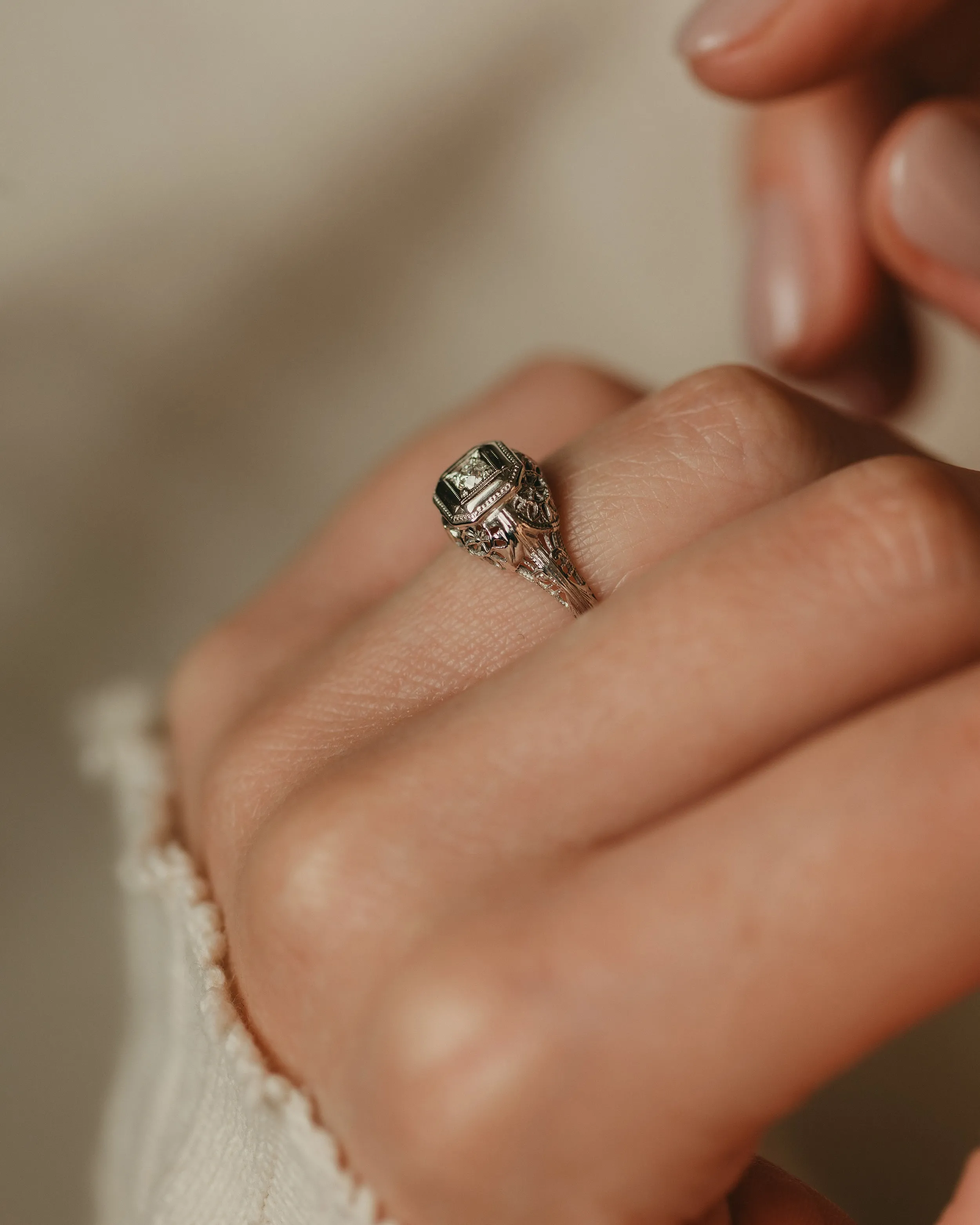 Cleo Antique Art Nouveau 18ct White Gold Solitaire Diamond Ring sold by Rock n Rose product image thumbnail 2