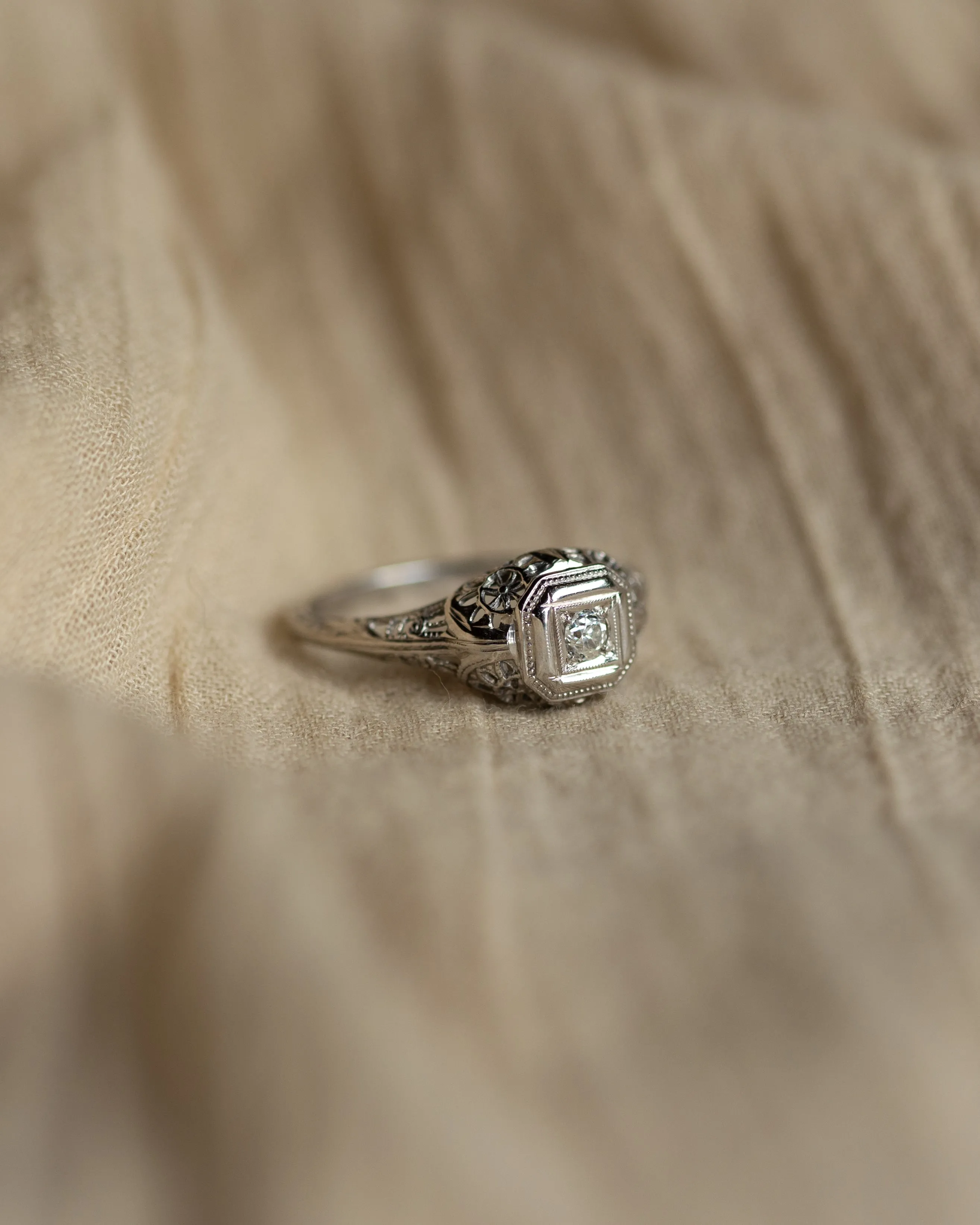 Cleo Antique Art Nouveau 18ct White Gold Solitaire Diamond Ring sold by Rock n Rose product image thumbnail 4