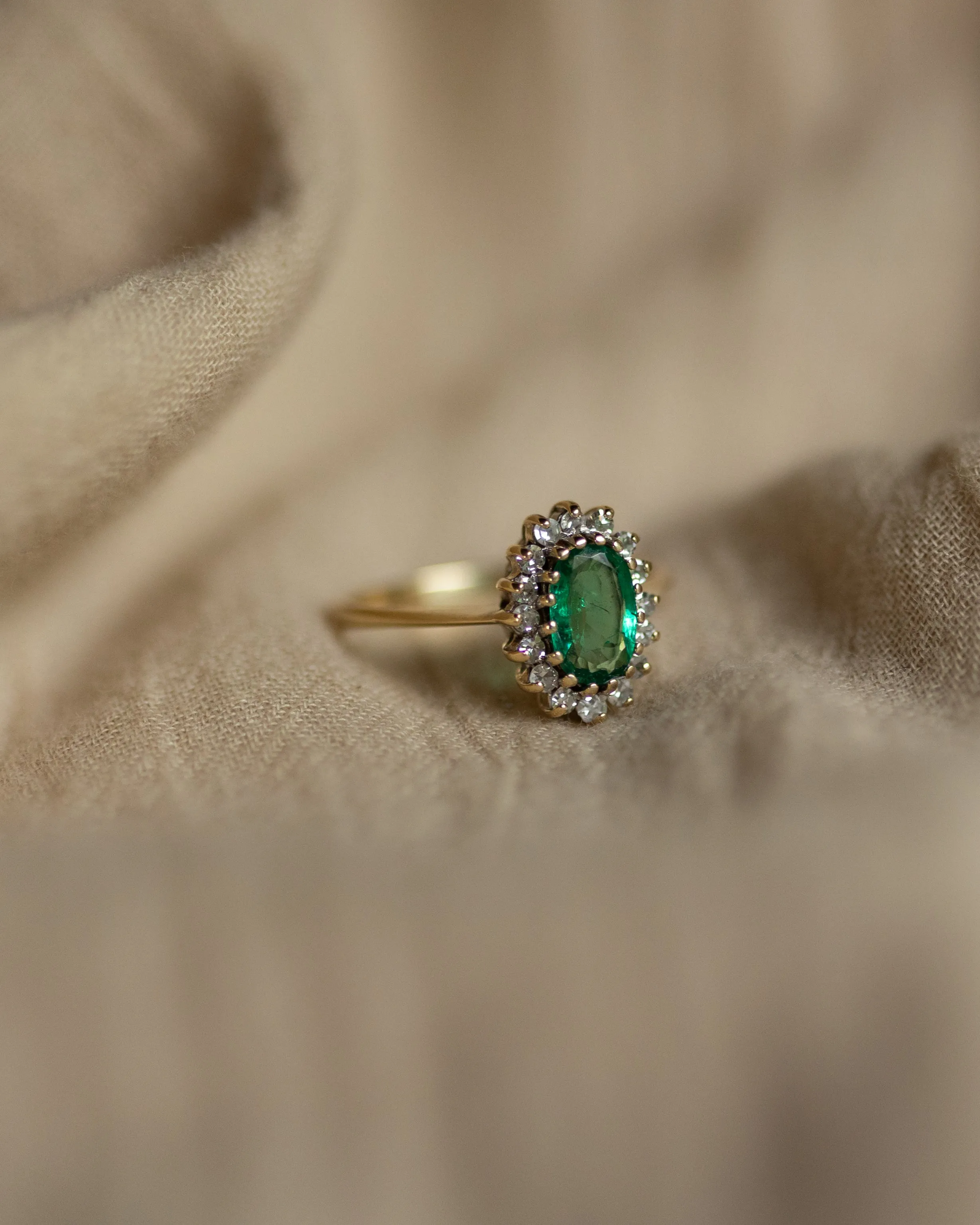 Oana 1987 Vintage 9ct Gold Emerald & Diamond Cluster Ring sold by Rock n Rose product image thumbnail 4