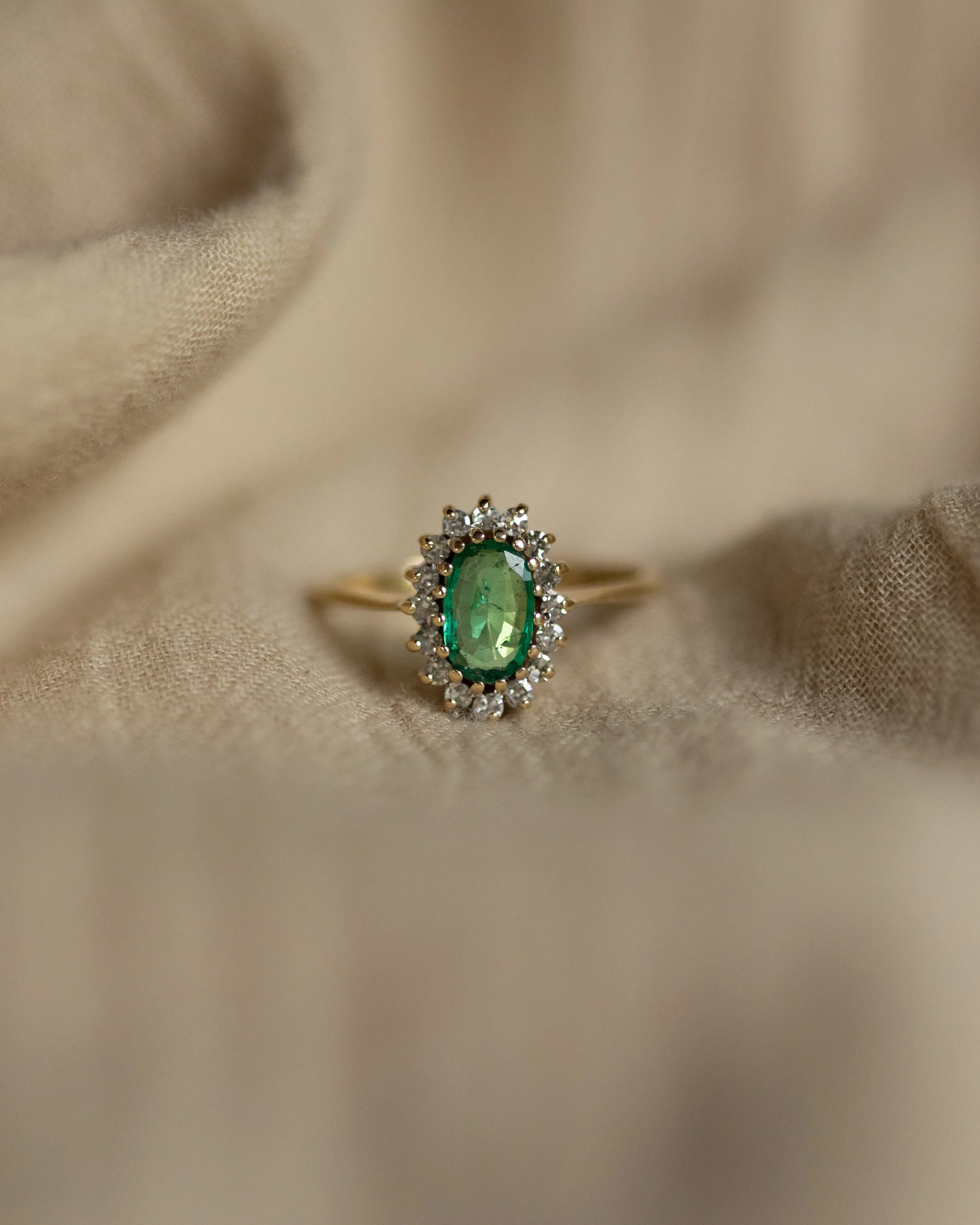 Oana 1987 Vintage 9ct Gold Emerald & Diamond Cluster Ring sold by Rock n Rose product image thumbnail 3