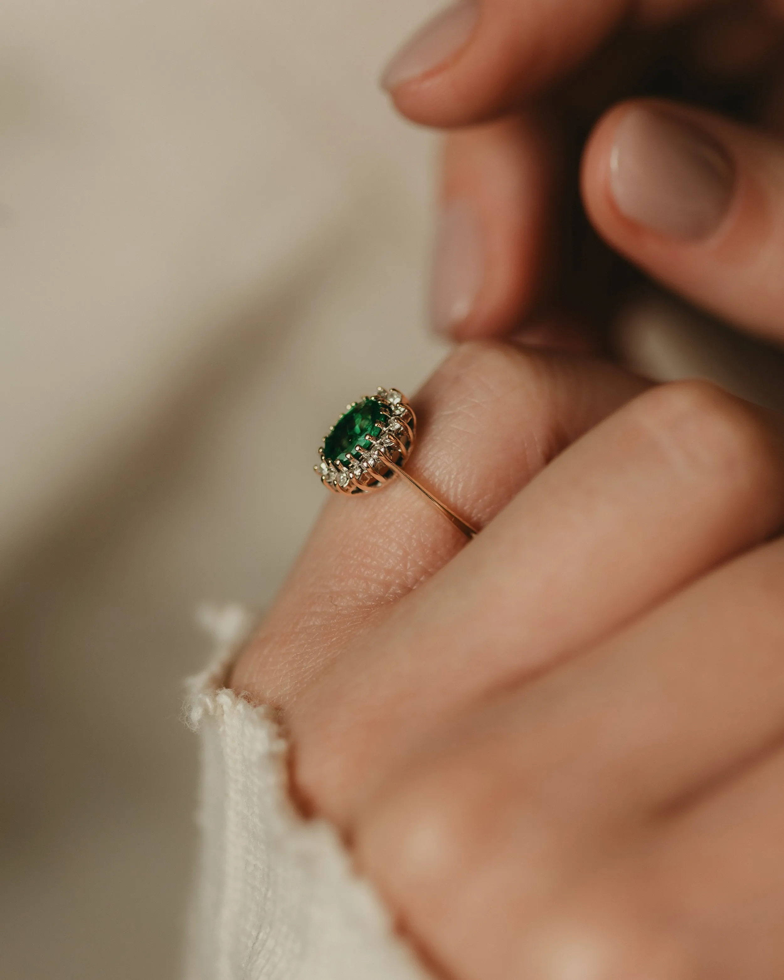 Oana 1987 Vintage 9ct Gold Emerald & Diamond Cluster Ring sold by Rock n Rose product image thumbnail 2