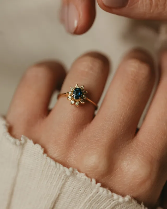 Florentina 1979 Vintage 18ct Gold Sapphire & Diamond Cluster Ring sold by Rock n Rose