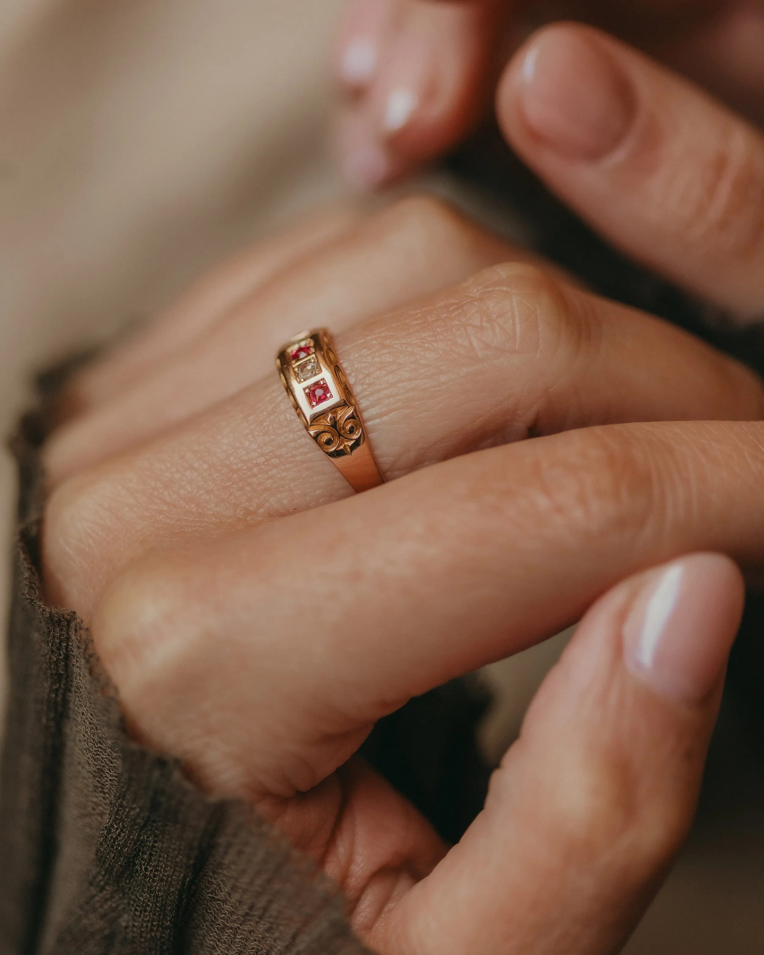 Kitty 1890 Antique 15ct Gold Ruby & Diamond Five Stone Ring sold by Rock n Rose product image thumbnail 3