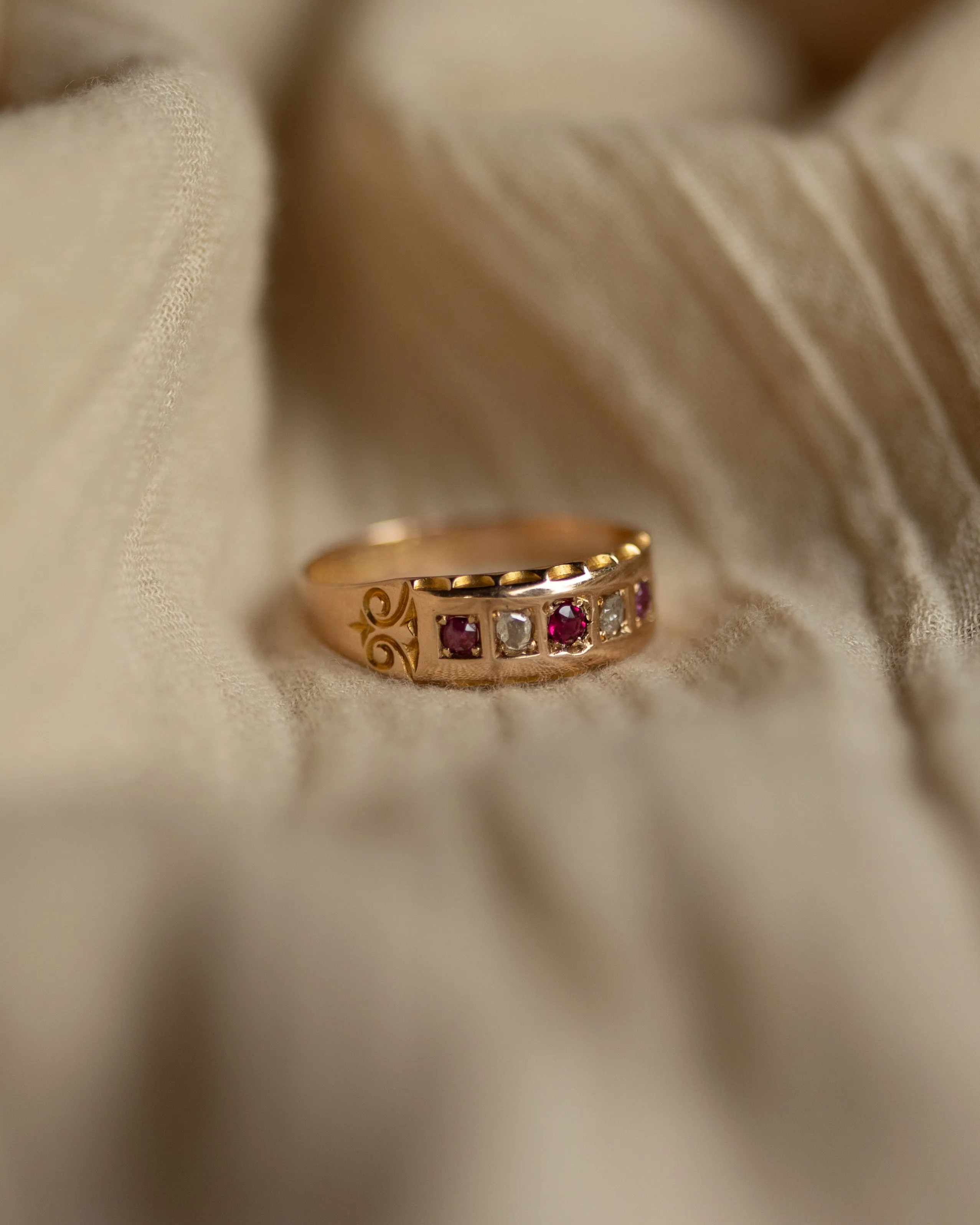 Kitty 1890 Antique 15ct Gold Ruby & Diamond Five Stone Ring sold by Rock n Rose product image thumbnail 4