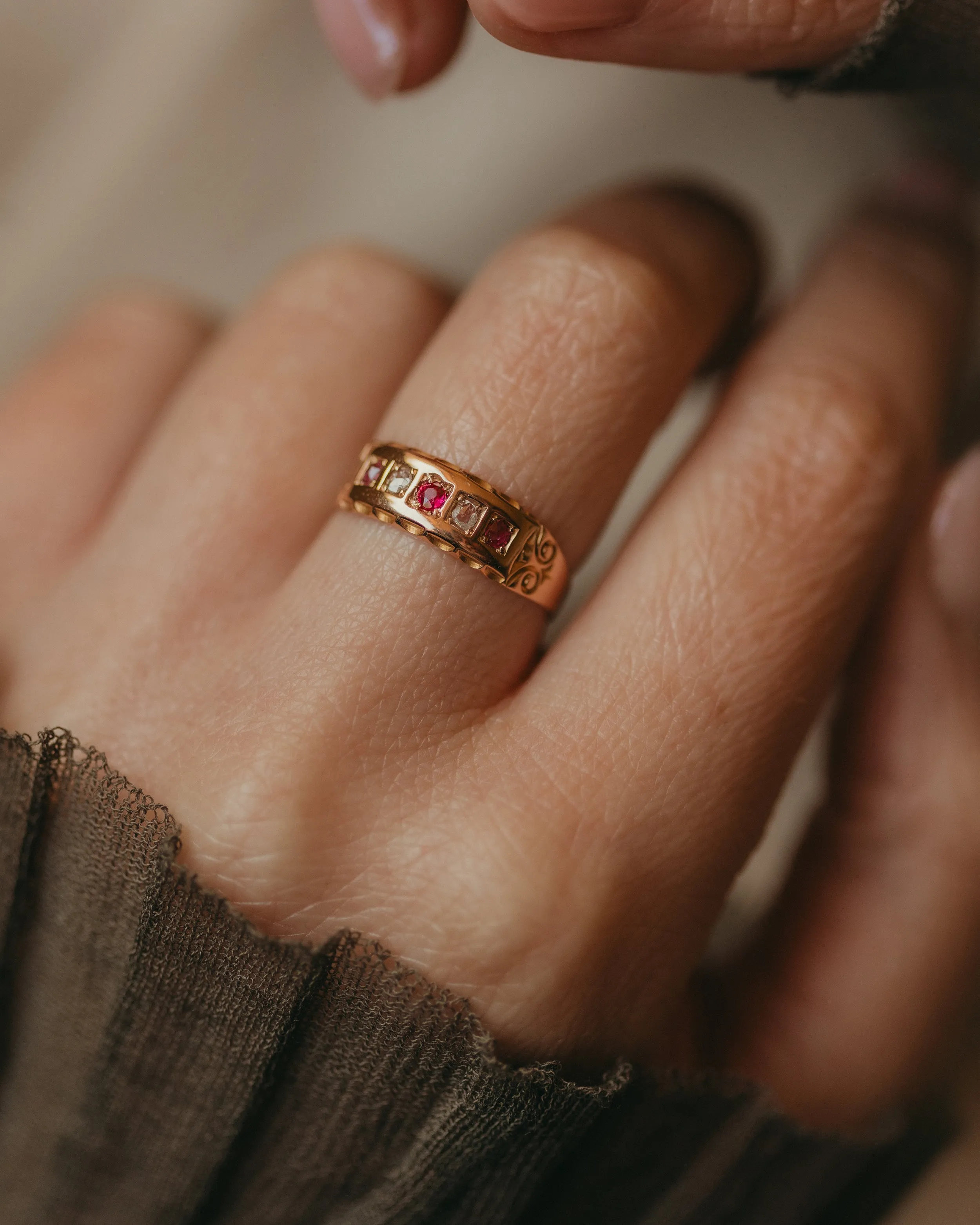 Kitty 1890 Antique 15ct Gold Ruby & Diamond Five Stone Ring sold by Rock n Rose product image thumbnail 2