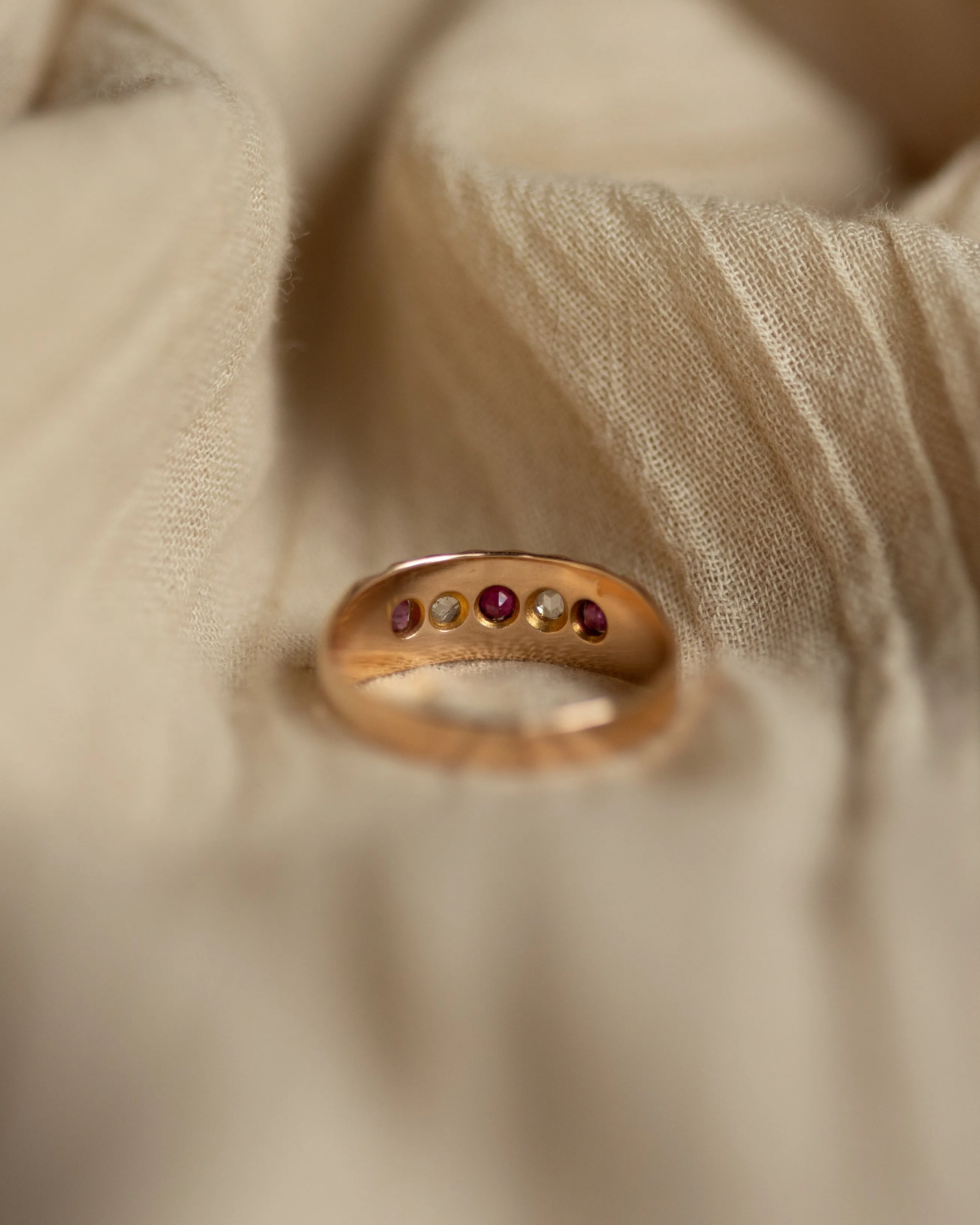 Kitty 1890 Antique 15ct Gold Ruby & Diamond Five Stone Ring sold by Rock n Rose product image thumbnail 5