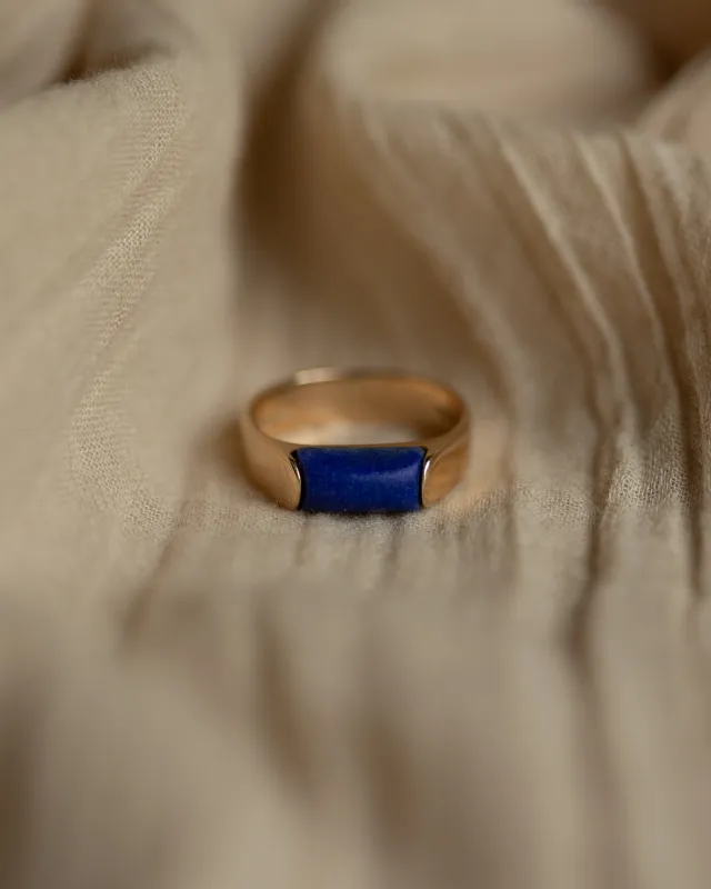 Goldie 1973 Vintage 9ct Gold Lapis Lazuli Single Stone Ring sold by Rock n Rose