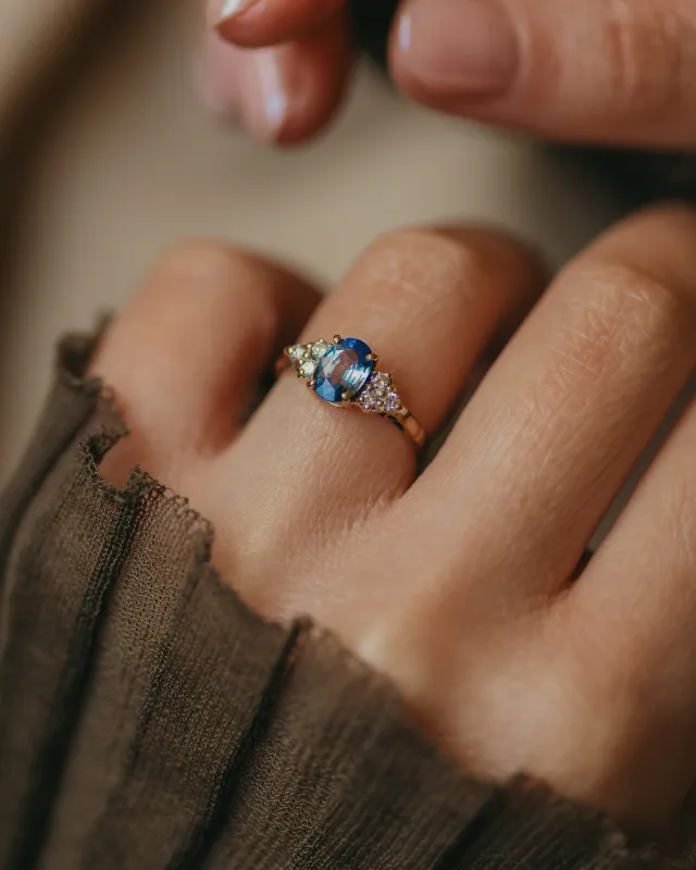 Blanche Vintage 9ct Gold Sapphire & Diamond Cluster Ring sold by Rock n Rose