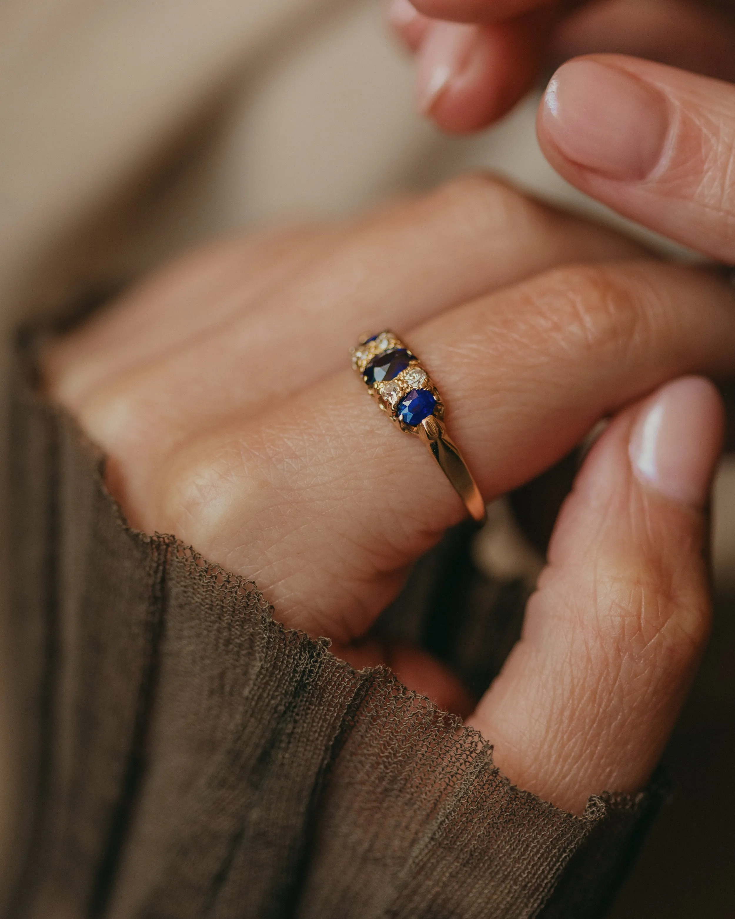 Lillian 1945 Vintage 18ct Gold Sapphire & Diamond Seven Stone Ring sold by Rock n Rose product image thumbnail 2