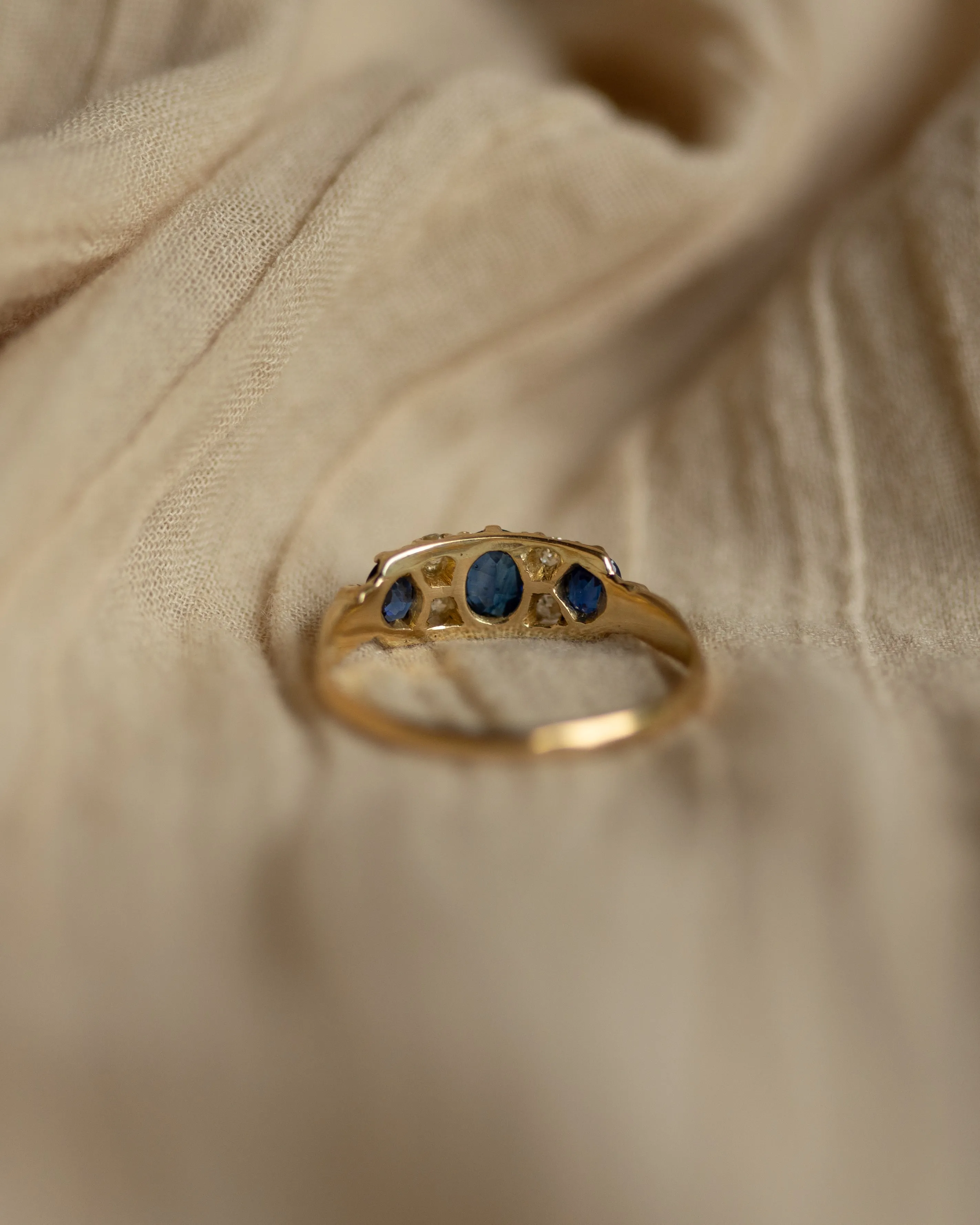 Lillian 1945 Vintage 18ct Gold Sapphire & Diamond Seven Stone Ring sold by Rock n Rose product image thumbnail 5