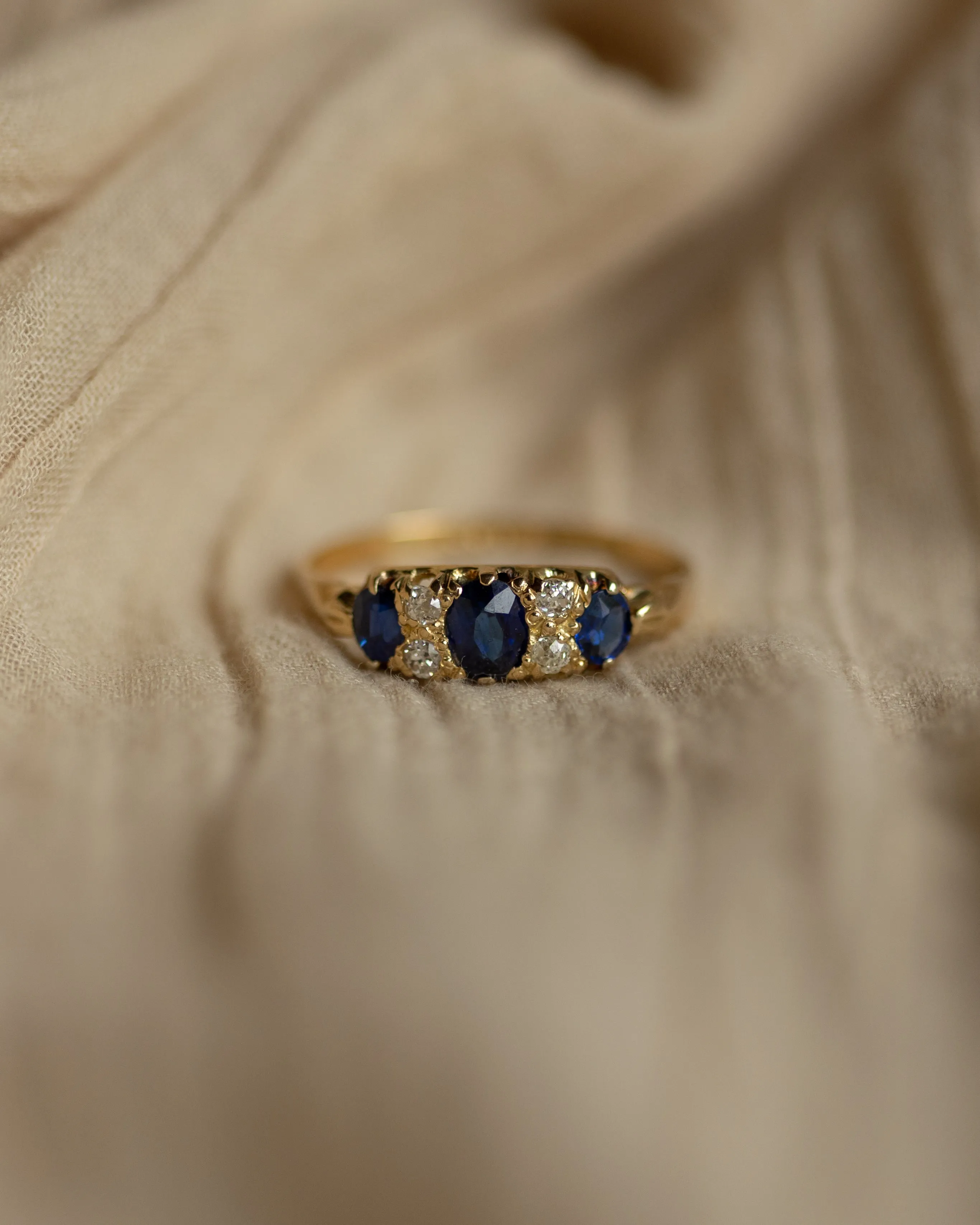 Lillian 1945 Vintage 18ct Gold Sapphire & Diamond Seven Stone Ring sold by Rock n Rose product image thumbnail 3
